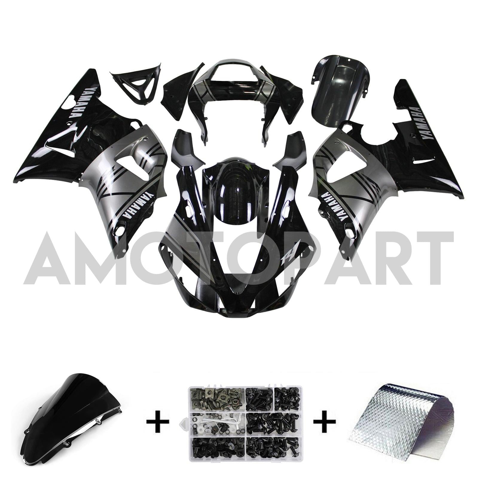 Amotopart 2000-2001 YZF 1000 R1 Yamaha Black & Grey Fair Kit