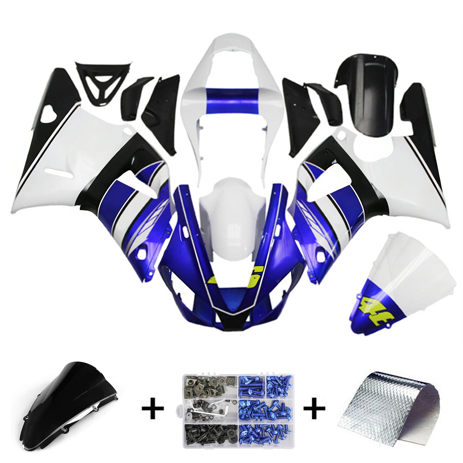 Amotopart 2000-2001 YZF 1000 R1 Yamaha Bleu&Kit de carénage blanc Style3
