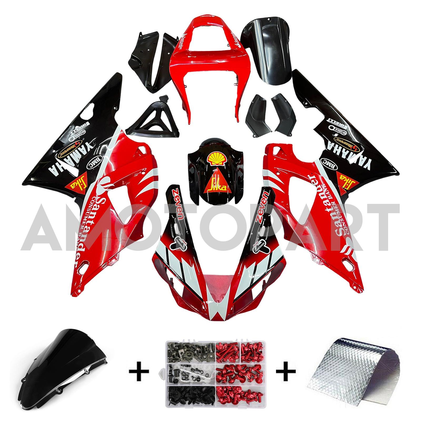 Amotopart 2000-2001 YZF 1000 R1 Yamaha Red & Black Style 1 Fairing Zestaw