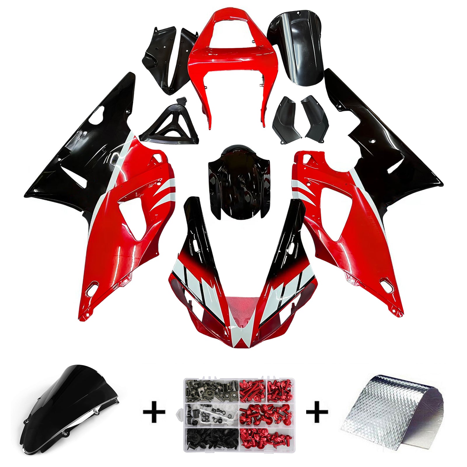 Amotopart 2000-2001 YZF 1000 R1 Yamaha Rosso e Nero Style 1 Kit carena