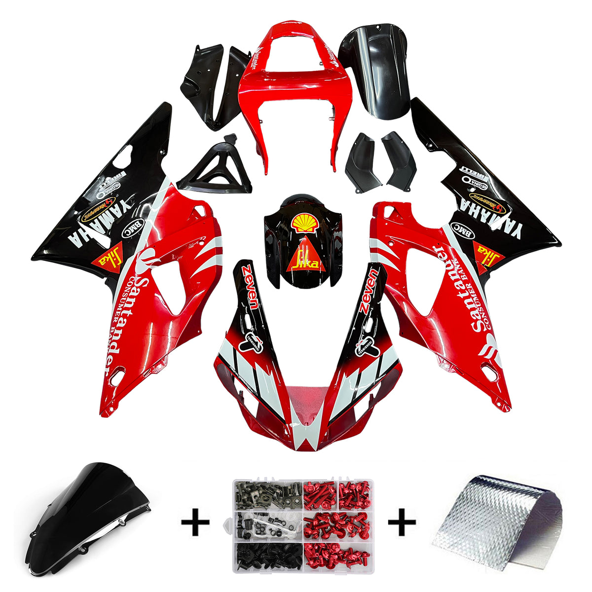 Amotopart 2000-2001 YZF 1000 R1 Kit de carénage Yamaha rouge et noir Style1