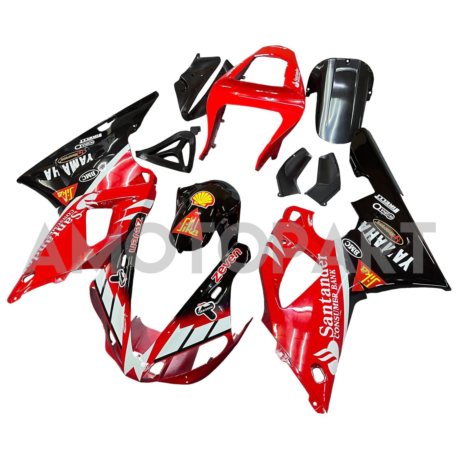 Amotopart 2000-2001 YZF 1000 R1 Yamaha Red & Black Style 1 Fairing Zestaw