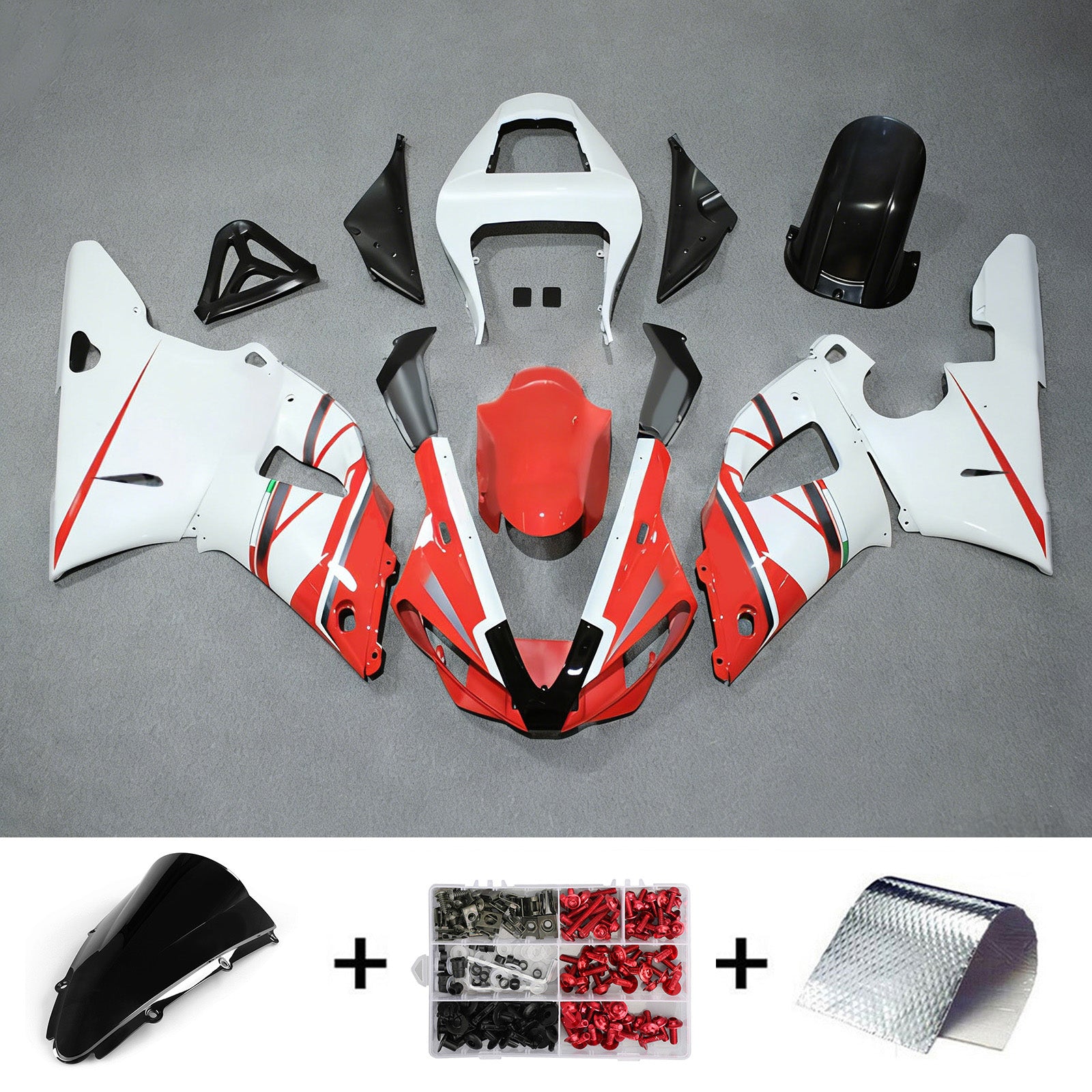 Amotopart 2000-2001 YZF 1000 R1 Yamaha Rosso&Bianco Style3 Kit carena