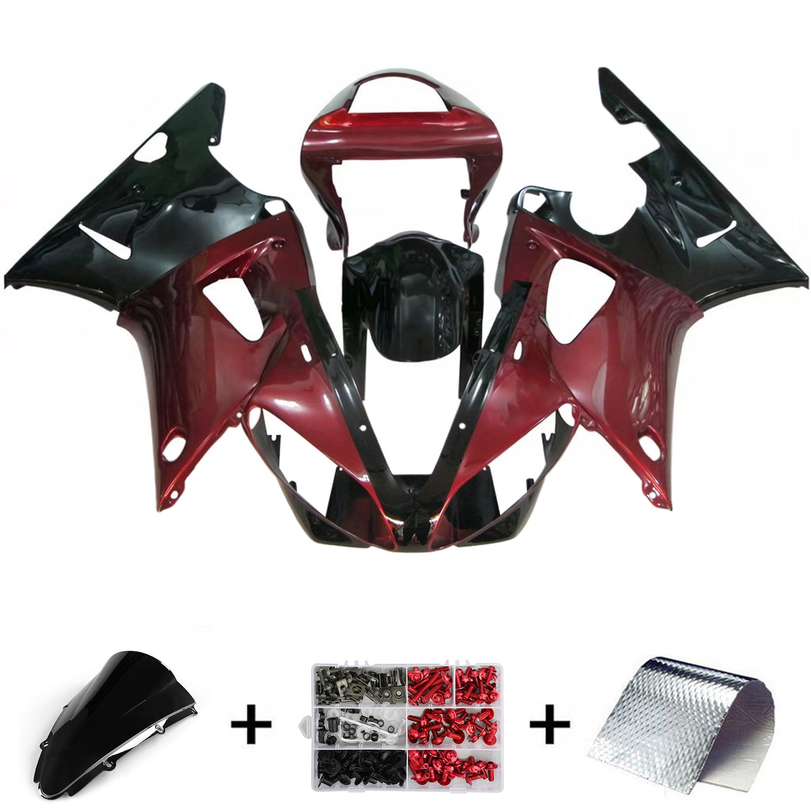 Amotopart 2000-2001 Kit carena Yamaha YZF 1000 R1 nero rosso scuro