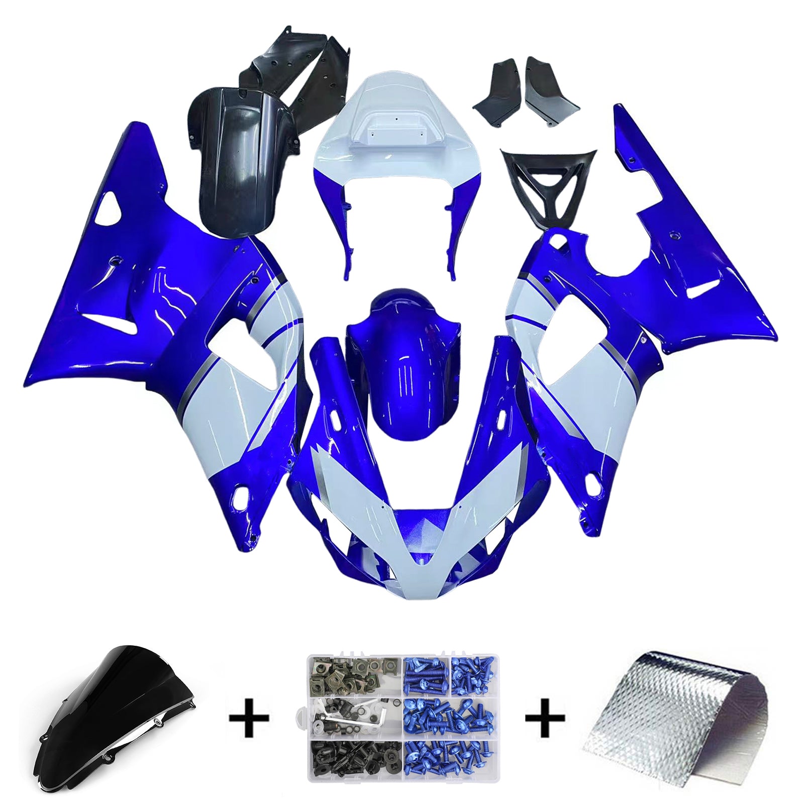 Amotopart 2000-2001 Yamaha YZF 1000 R1 Black White Blue Fairing Kit