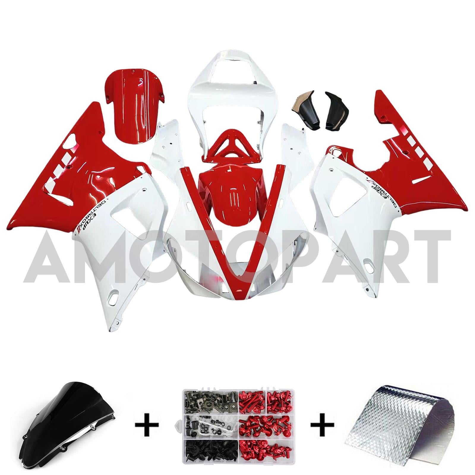 Amotopart 2000-2001 Yamaha YZF 1000 R1 White Red Fairing Kit