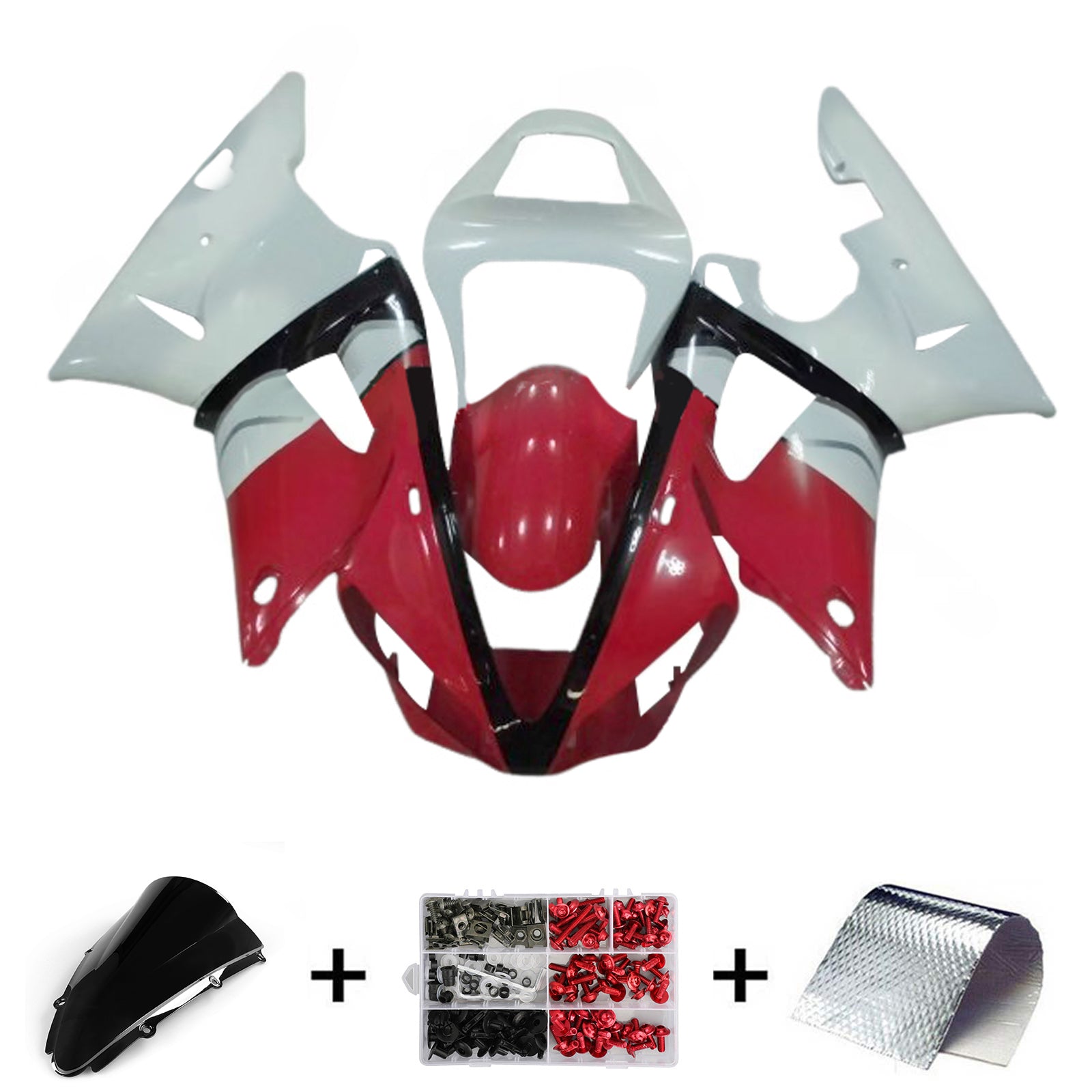 Amotopart 2000-2001 Yamaha YZF 1000 R1 Black White Red  Fairing Kit