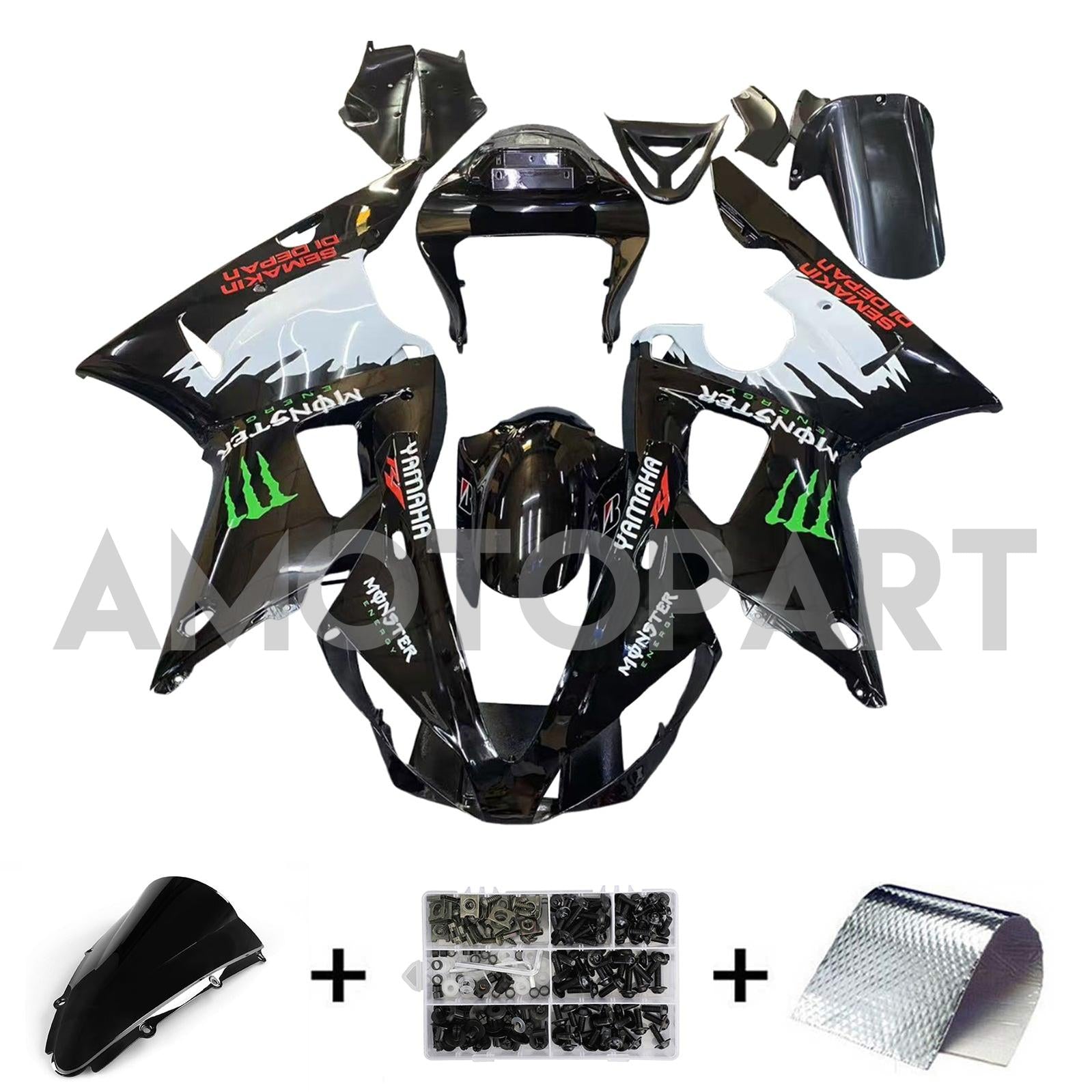 Amotopart 2000-2001 Yamaha YZF 1000 R1 White Black Fairing Kit
