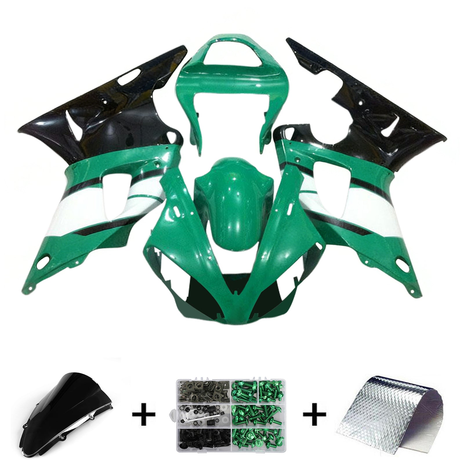 Amotopart 2000-2001 Yamaha YZF 1000 R1 Black Light Green Fairing Kit