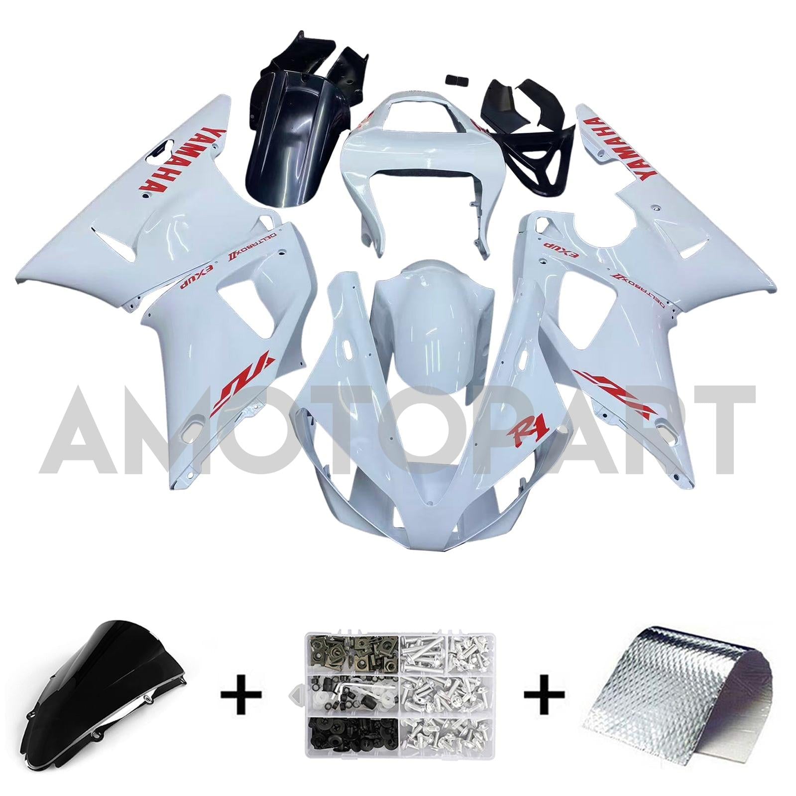 Amotopart 2000-2001 Yamaha YZF 1000 R1 Glossy White Fairing Kit