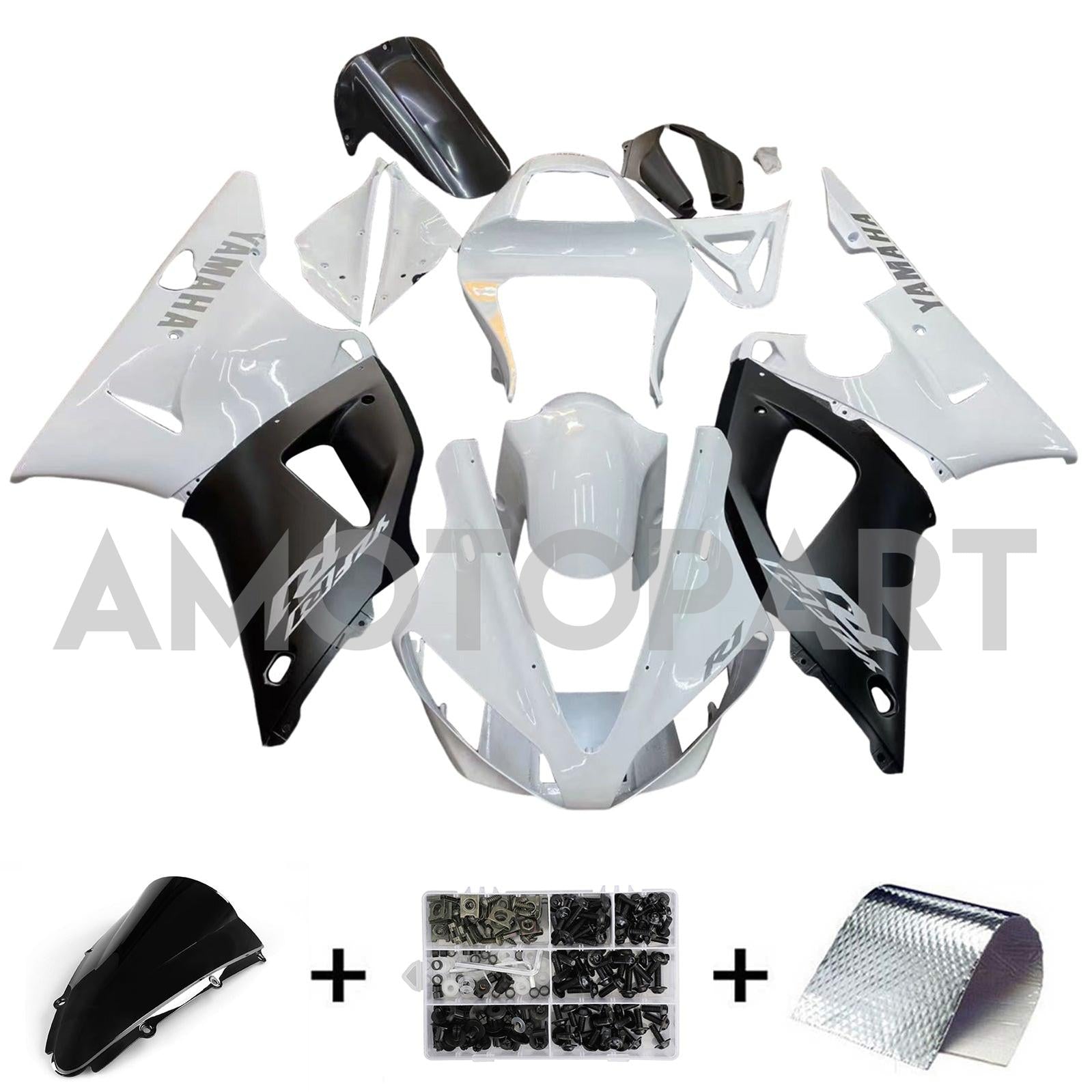 Amotopart 2000-2001 Yamaha YZF 1000 R1 Glossy Black White Fairing Kit