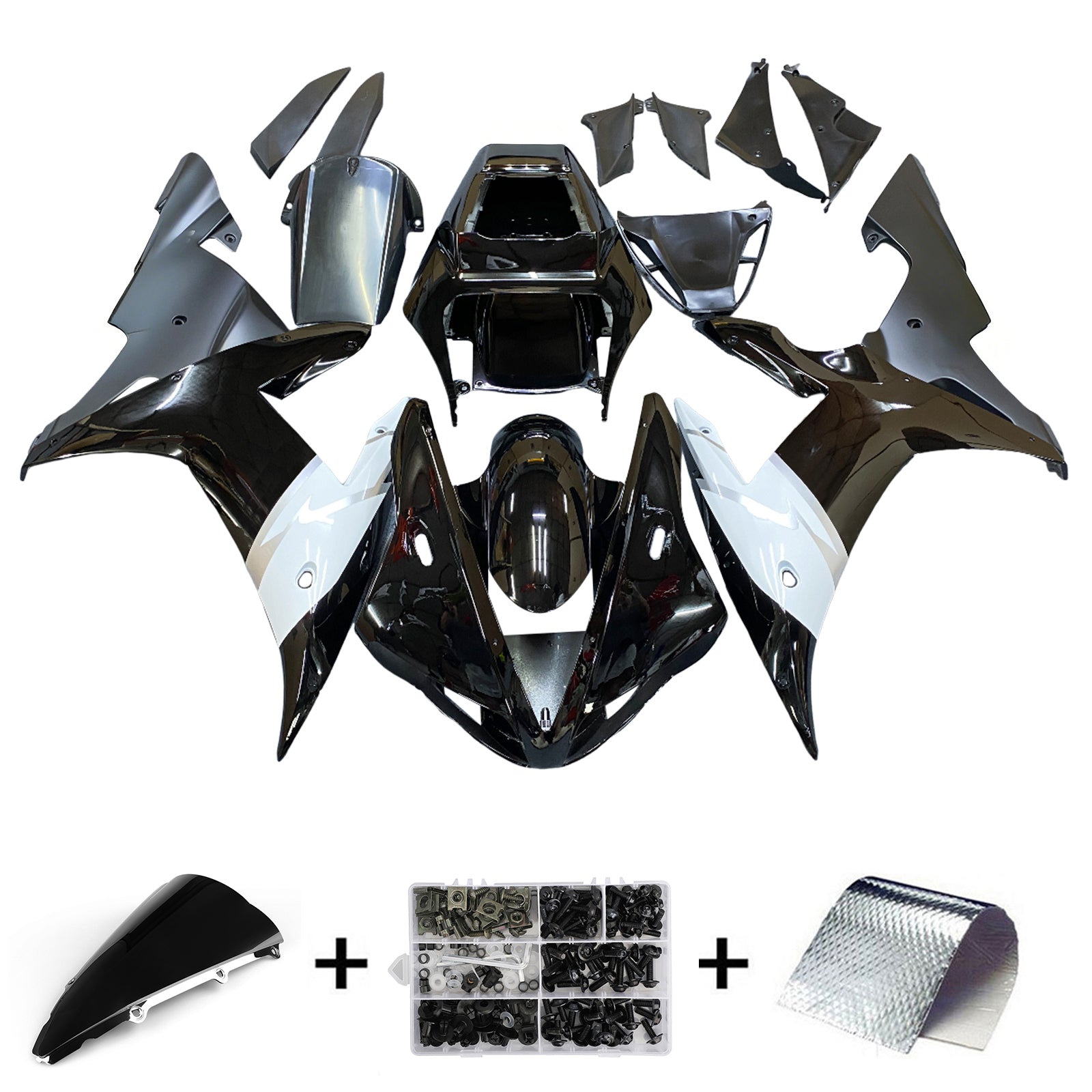 Amotopart 2002-2003 Yamaha YZF 1000 R1 Black&White Fairing Kit