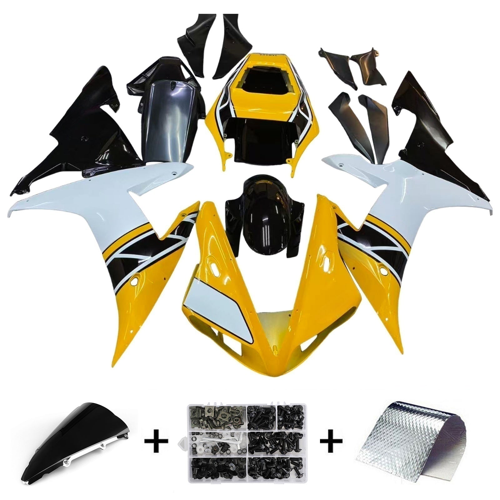 Amotopart 2002-2003 Yamaha YZF 1000 R1 Jaune&Kit de carénage blanc