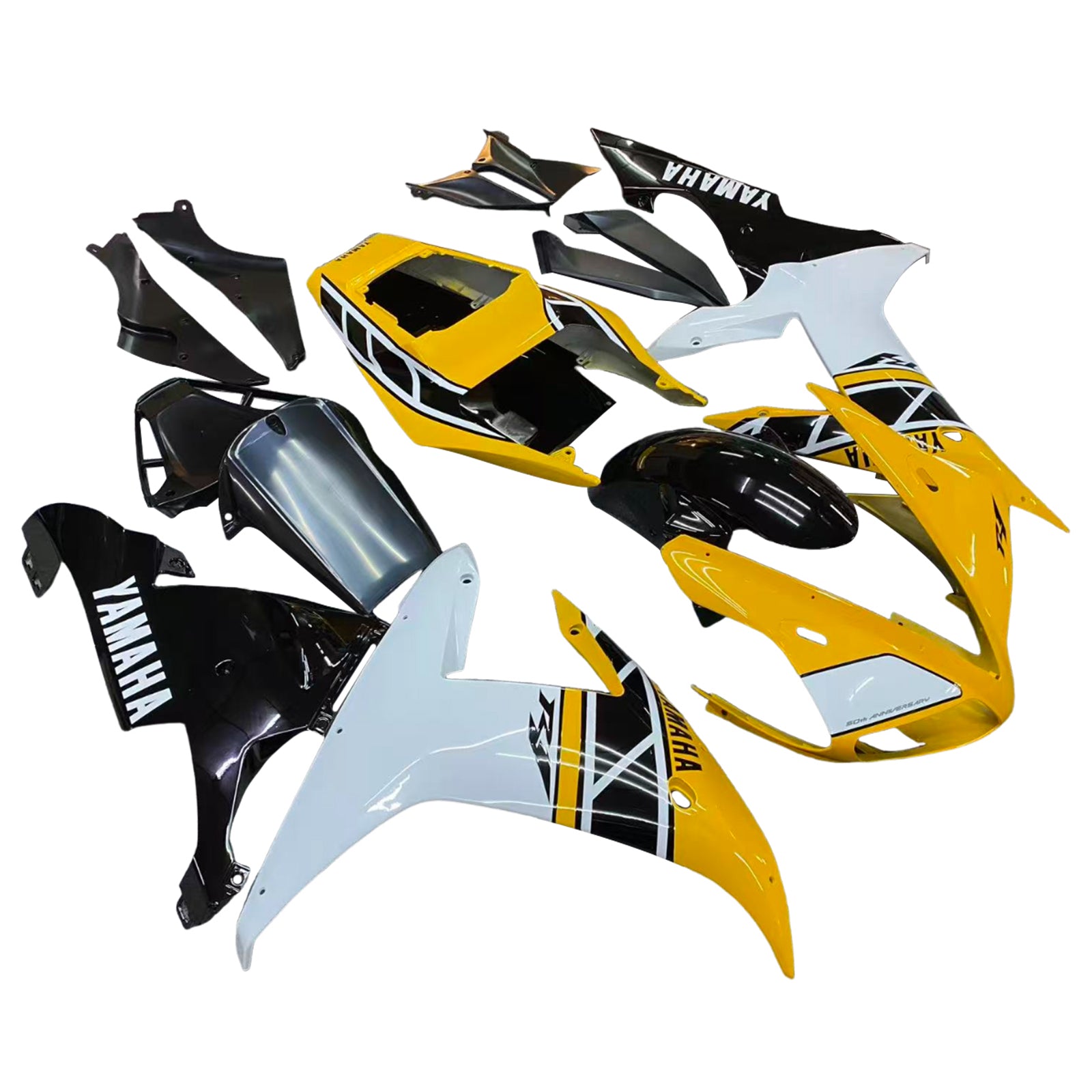 Amotopart 2002-2003 Yamaha YZF 1000 R1 Jaune&Kit de carénage blanc