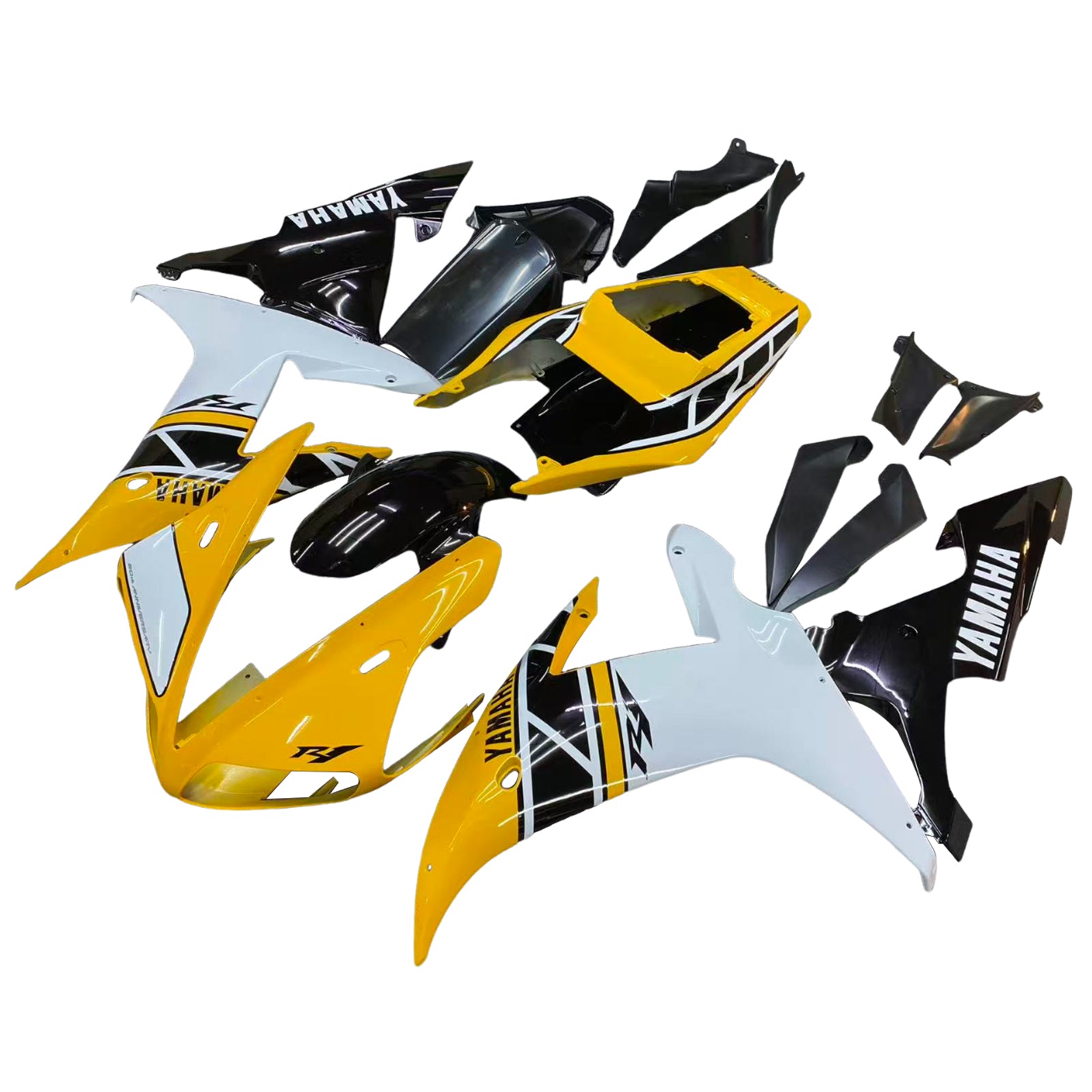 Amotopart 2002-2003 Yamaha YZF 1000 R1 Jaune&Kit de carénage blanc