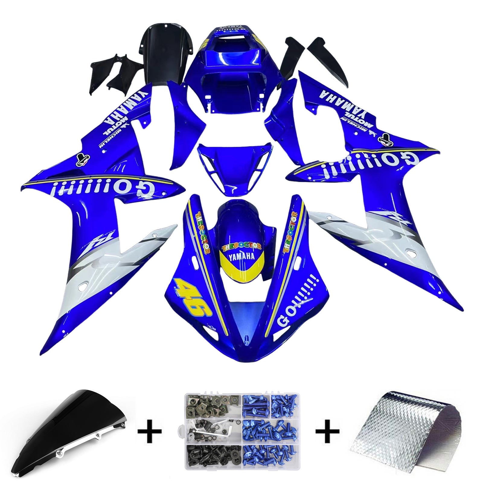 Amotopart 2002-2003 Yamaha YZF 1000 R1 Azul y Blanco Style2 Kit de carenado