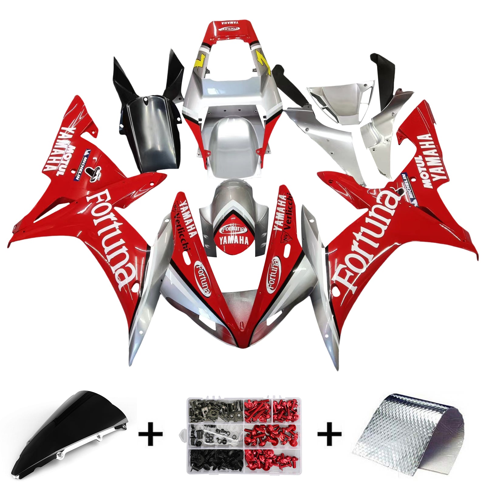 Amotopart 2002-2003 Yamaha YZF 1000 R1 Red&Silver Fairing Kit