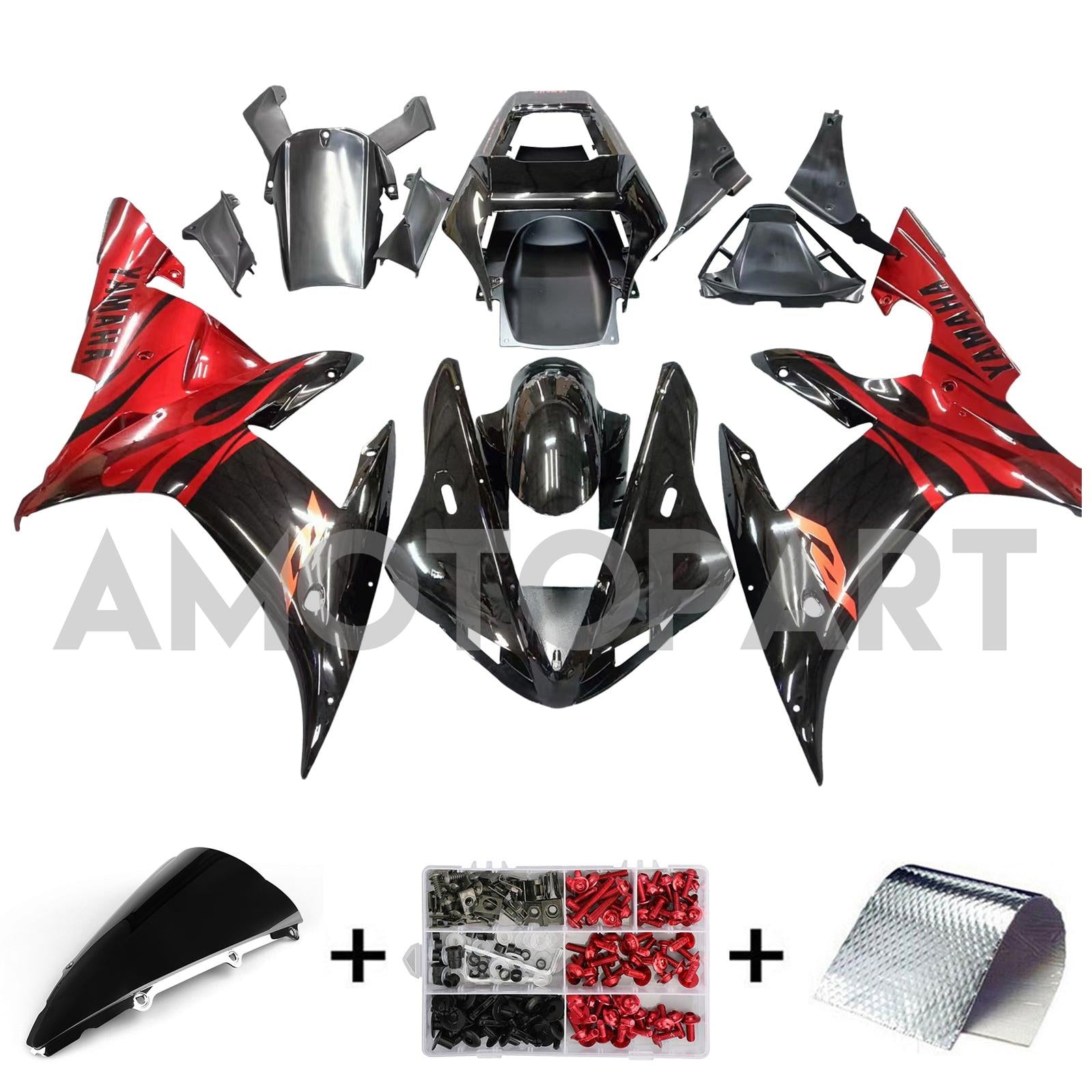 Amotopart 2002-2003 Yamaha YZF-R1 Red&Black Fairing Kit