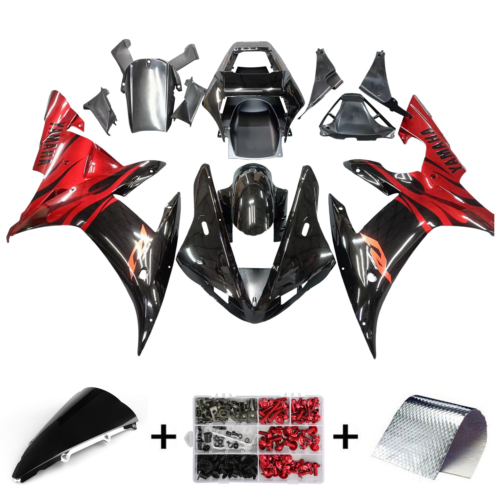 Amotopart 2002-2003 Yamaha YZF-R1 Kit de carenado rojo y negro