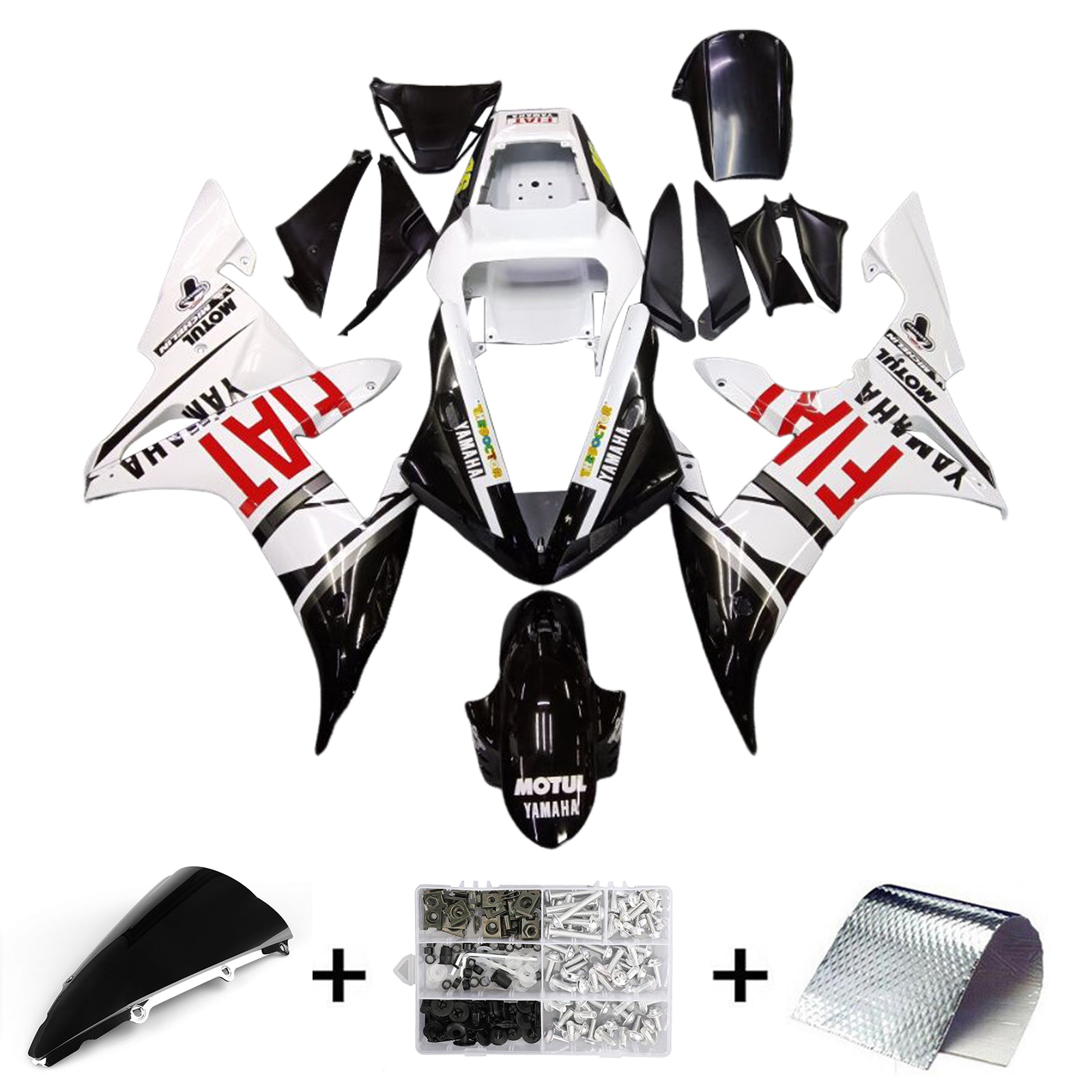 Amotopart Yamaha 2002-2003 YZF 1000 R1 Kit de carenado con logotipo blanco y negro