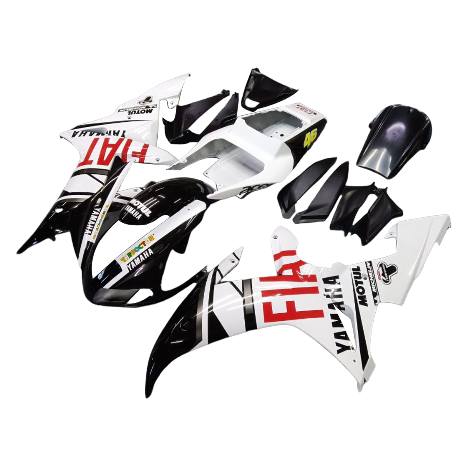 Amotopart Yamaha 2002-2003 YZF 1000 R1 White Black Logo Fairing Kit