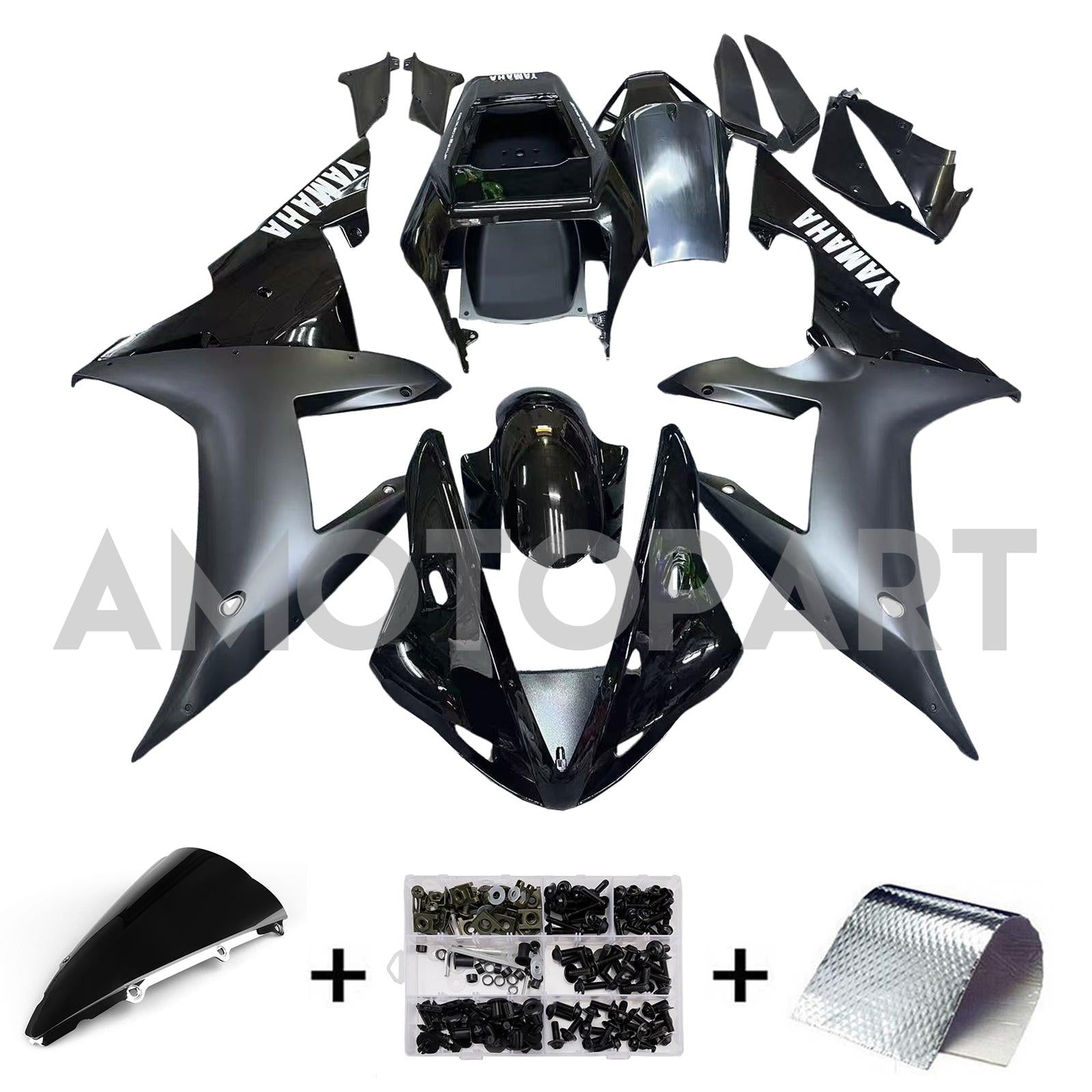 Amotopart 2002-2003 Yamaha R1 Fairing Matt Black Kit