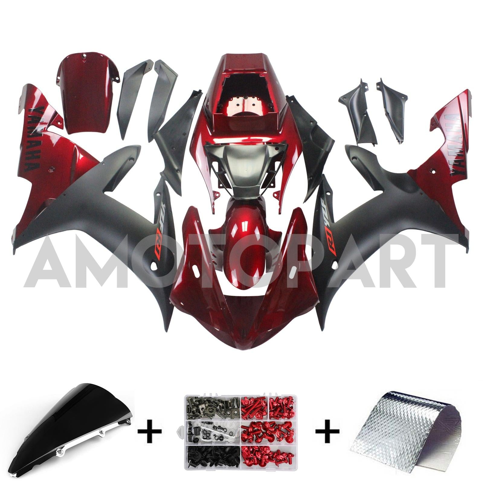 Amotopart 2002-2003 Yamaha R1 Fairing G-Red&Black Kit