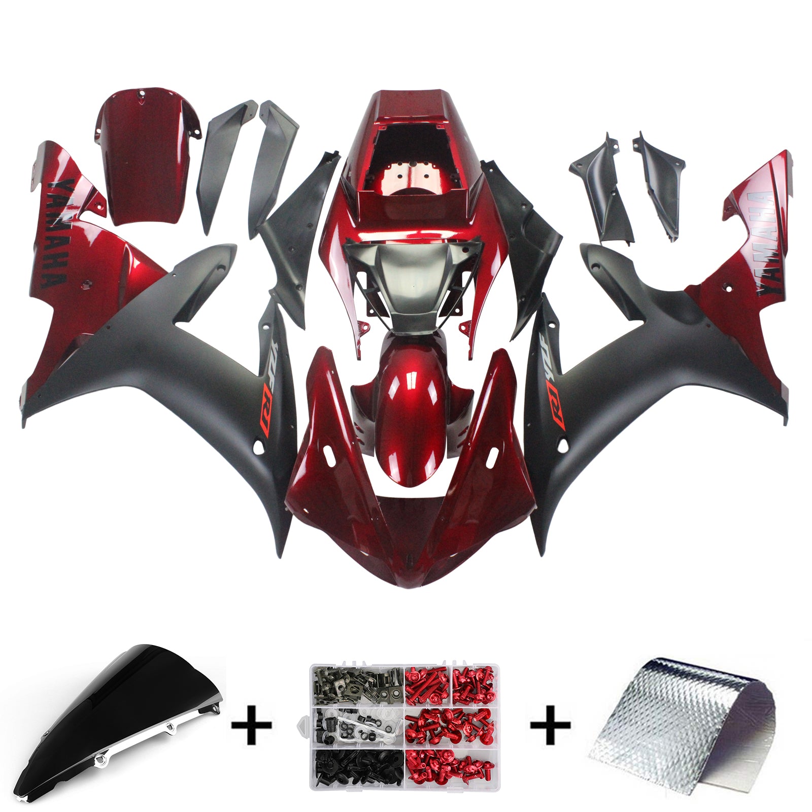 Amotopart 2002-2003 Yamaha R1 Kit de carenado G-rojo y negro