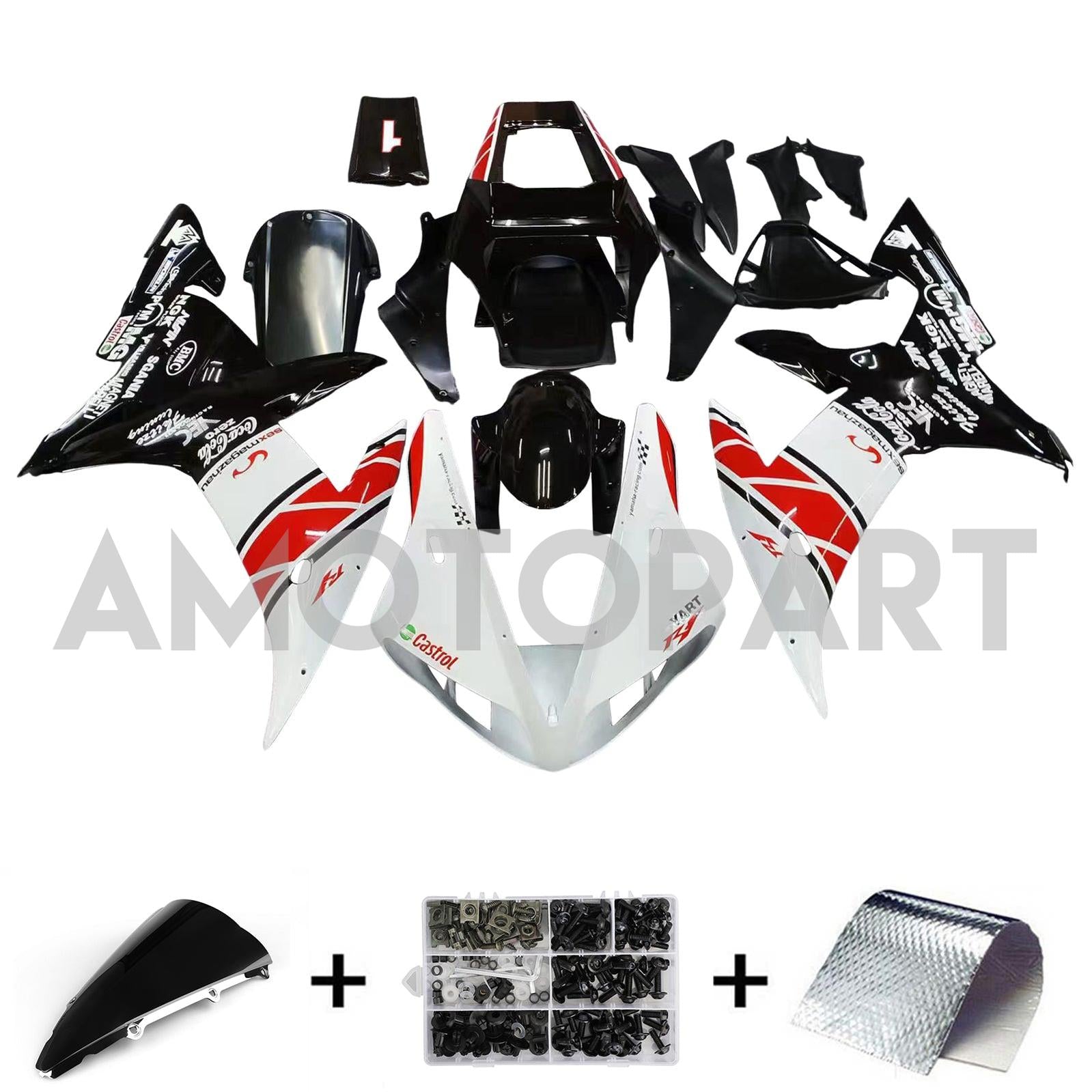 Amotopart 2002-2003 ヤマハ YZF-R1 レッド&ホワイト スタイル2 フェアリングキット