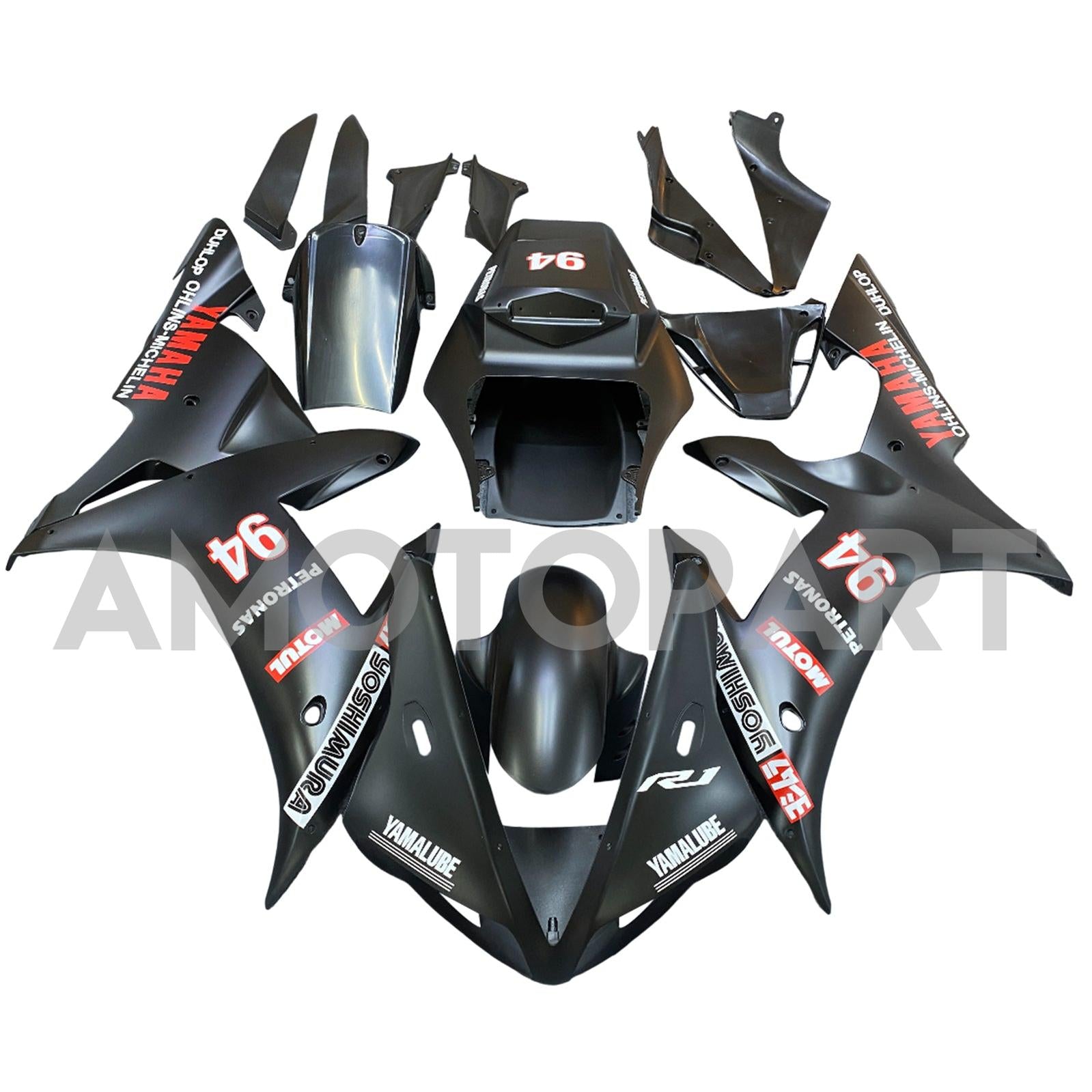 Amotopart 2002-2003 Yamaha YZF-R1 Black with Logo Fairing Kit