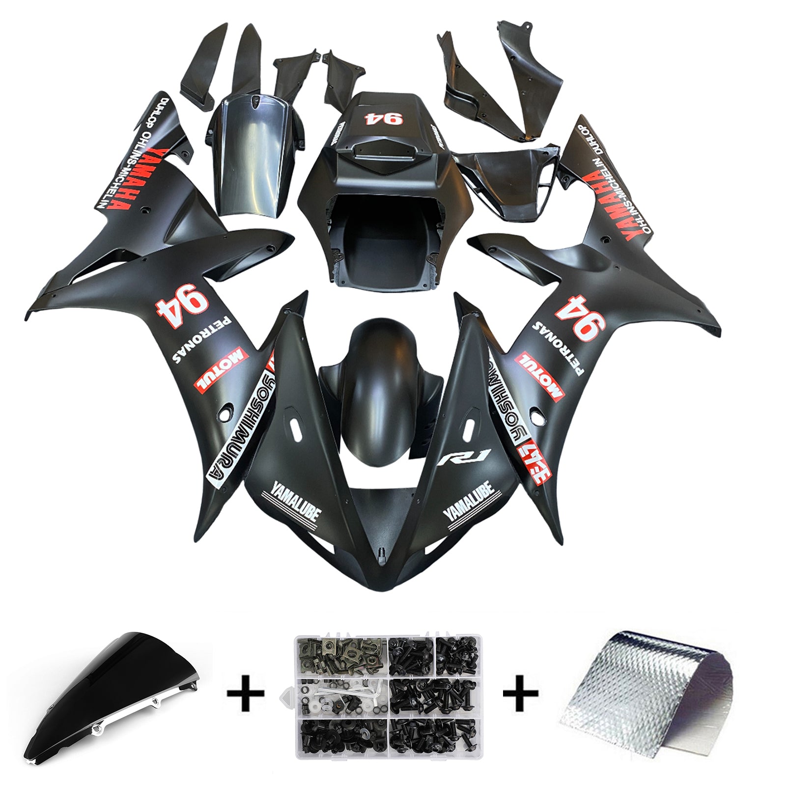 Amotopart 2002-2003 Yamaha YZF-R1 negro con kit de carenado con logotipo