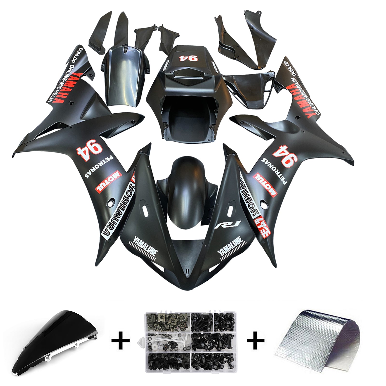 Amotopart 2002-2003 Yamaha YZF-R1 Black with Logo Fairing Kit