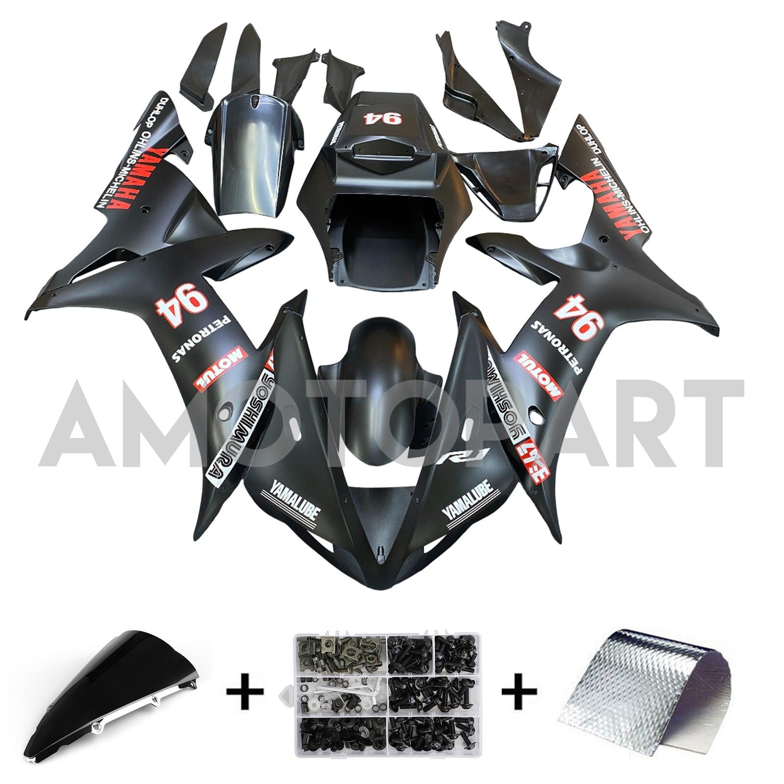 Amotopart 2002-2003 Yamaha YZF-R1 Black with Logo Fairing Kit