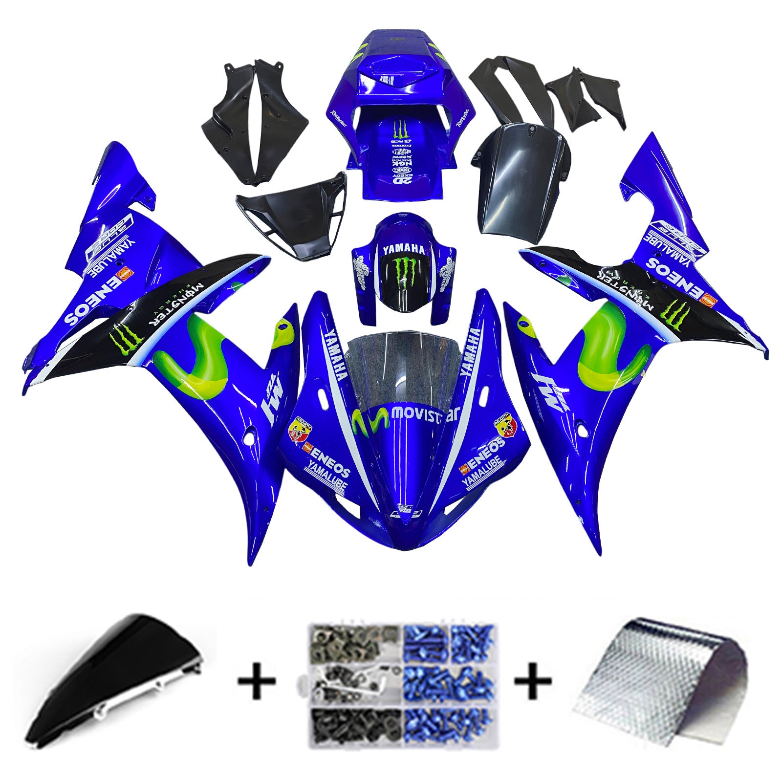 Amotopart 2002-2003 YZF-R1 ヤマハ ブルー&イエロー Style2 フェアリングキット