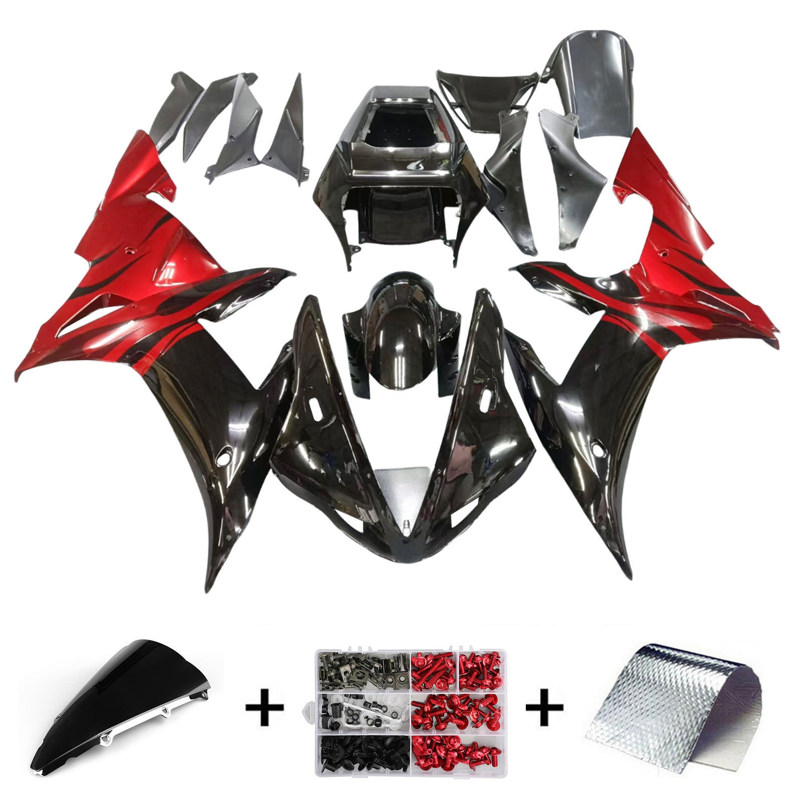 Amotopart 2002-2003 YZF-R1 Yamaha Kit de carénage noir et rouge Style1