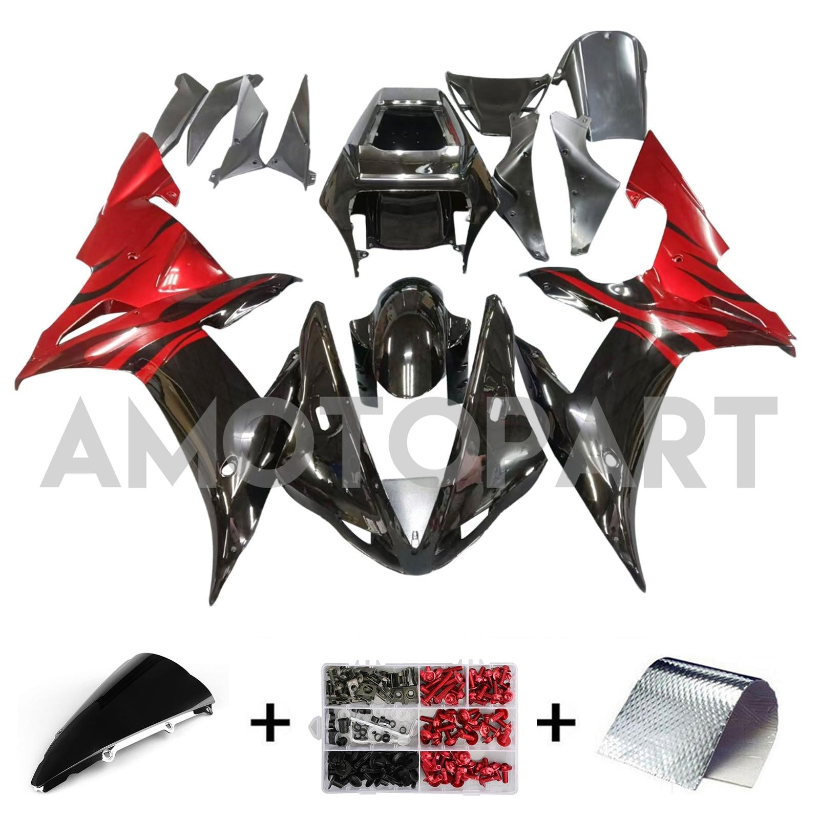 Amotopart 2002-2003 YZF-R1 Yamaha Black & Red Style1 Failing Kit