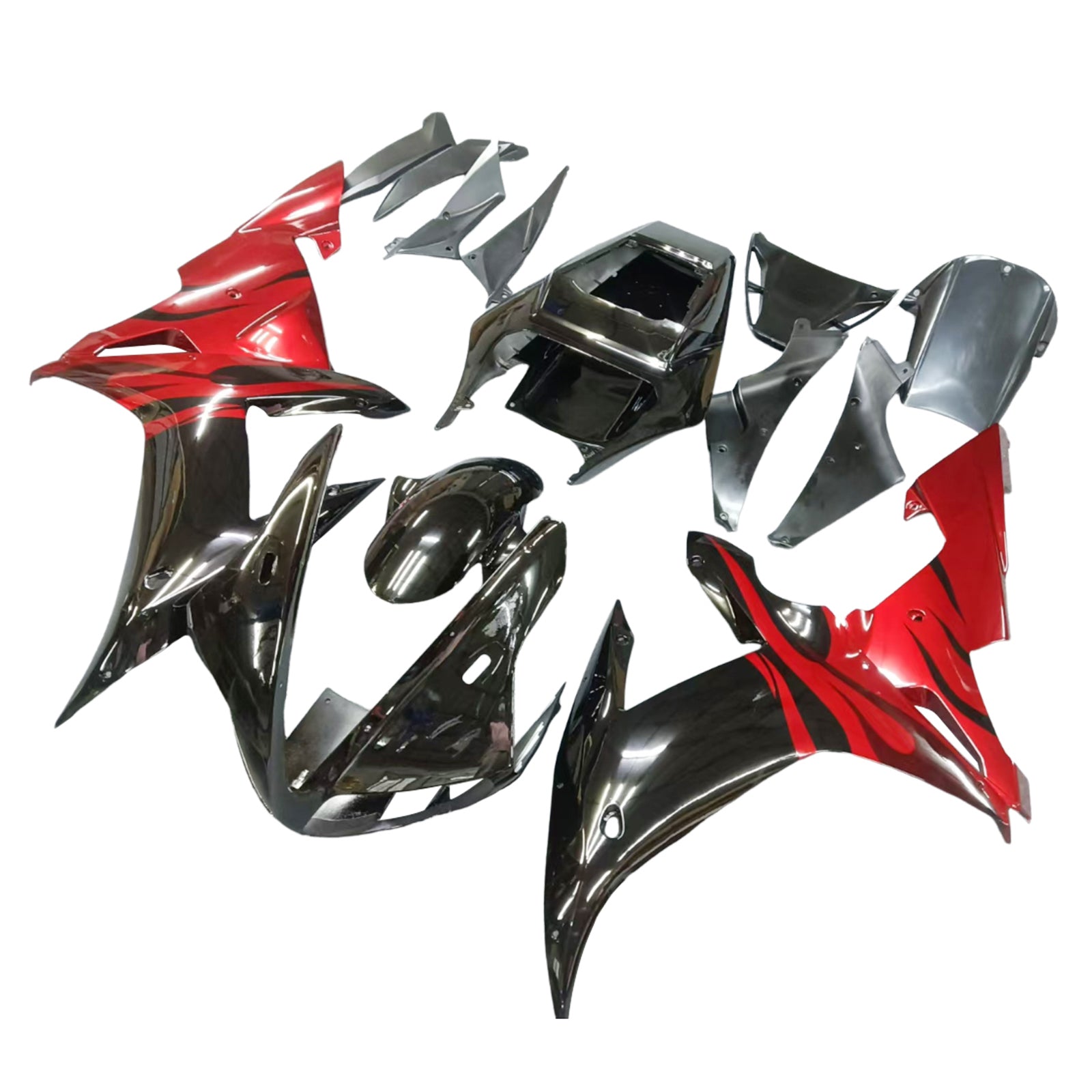 Amotopart 2002-2003 YZF-R1 Yamaha Kit de carénage noir et rouge Style1