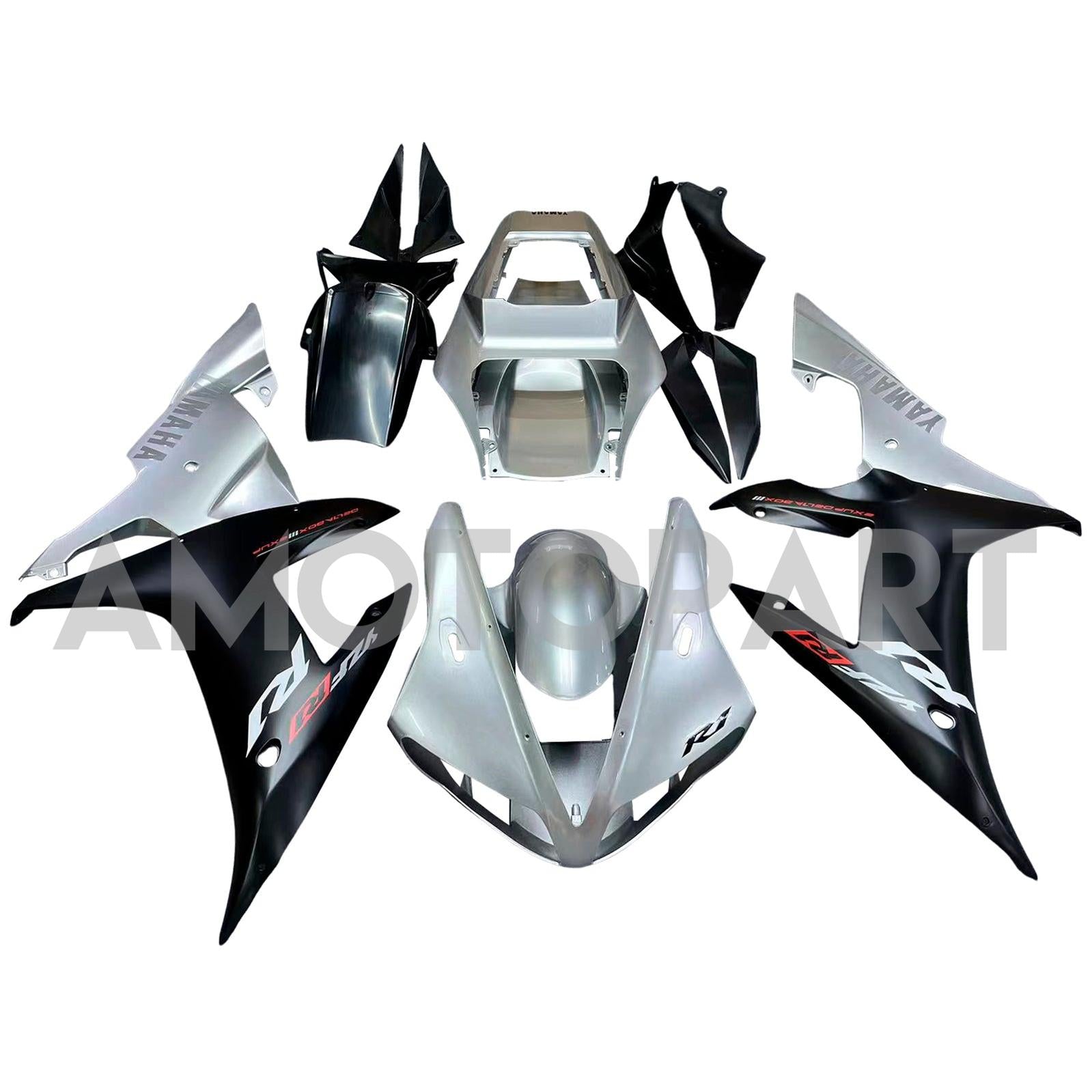 Amotopart 2002-2003 YZF-R1 Yamaha Black & Silver Fairing Kit