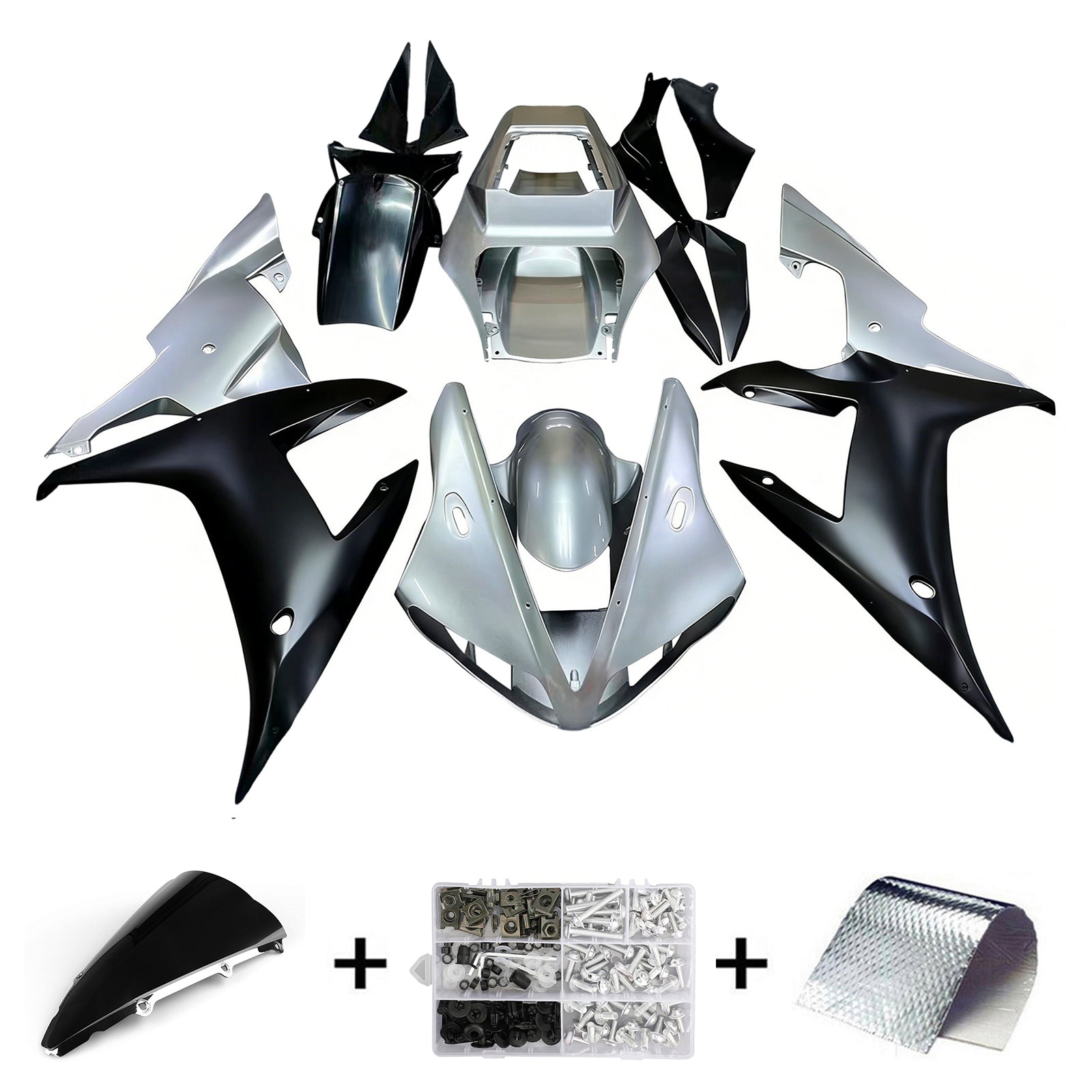 Amotopart 2002-2003 YZF-R1 Yamaha Black&Silver Fairing Kit