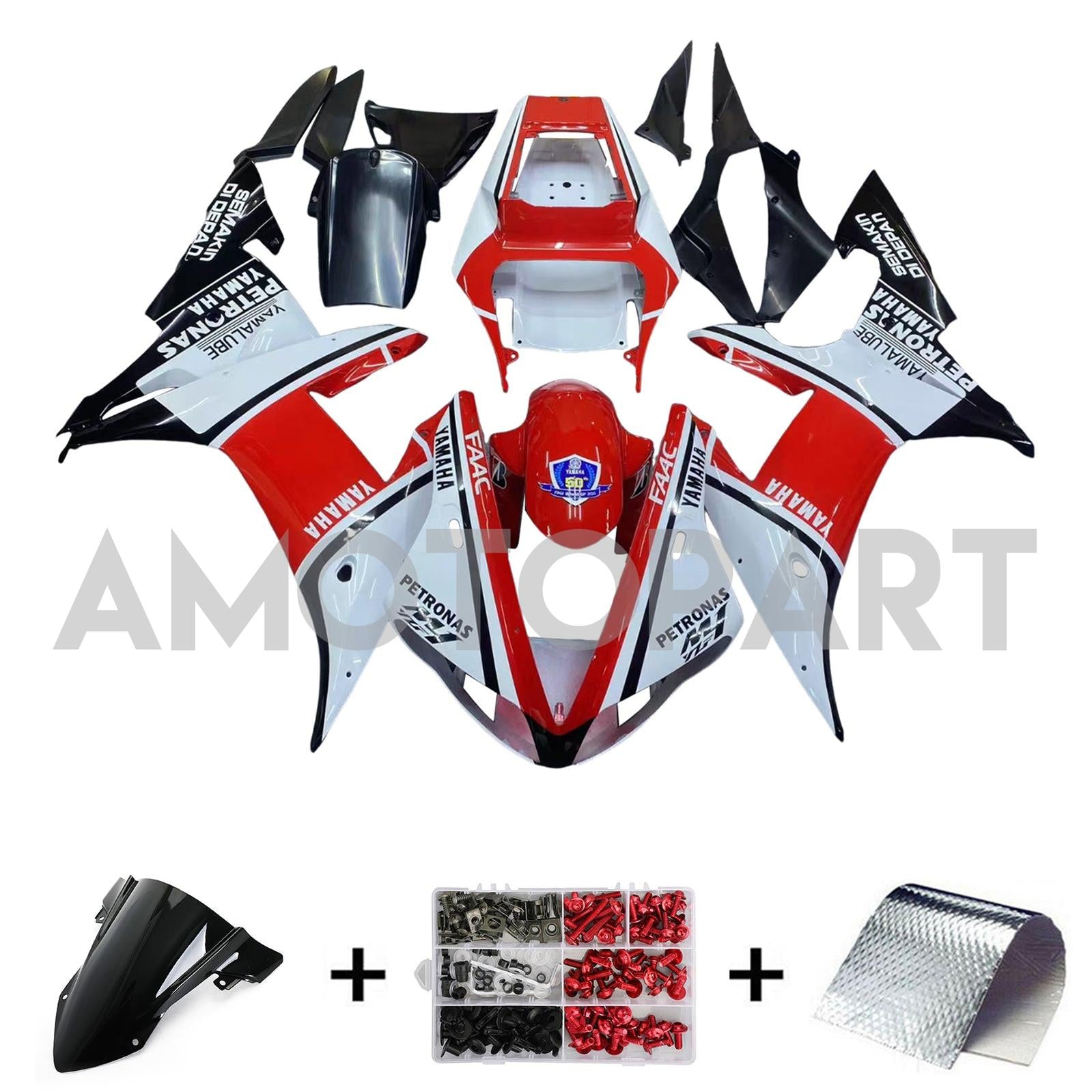 Amotopart Yamaha 2002-2003 YZF 1000 R1 White Red Reading Kit