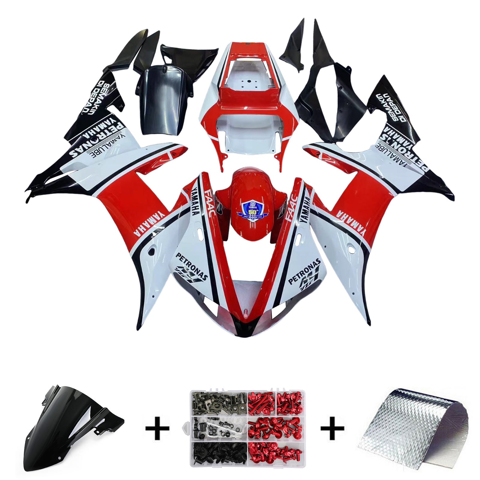 Amotopart Yamaha 2002-2003 YZF 1000 R1 White Red Fairing Kit