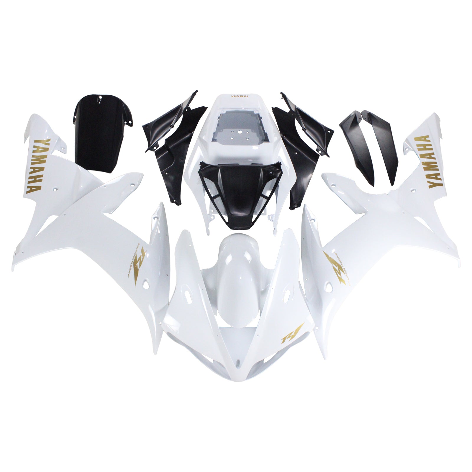 Amotopart Yamaha 2002-2003 YZF 1000 R1 Kit de carenado con logotipo dorado blanco