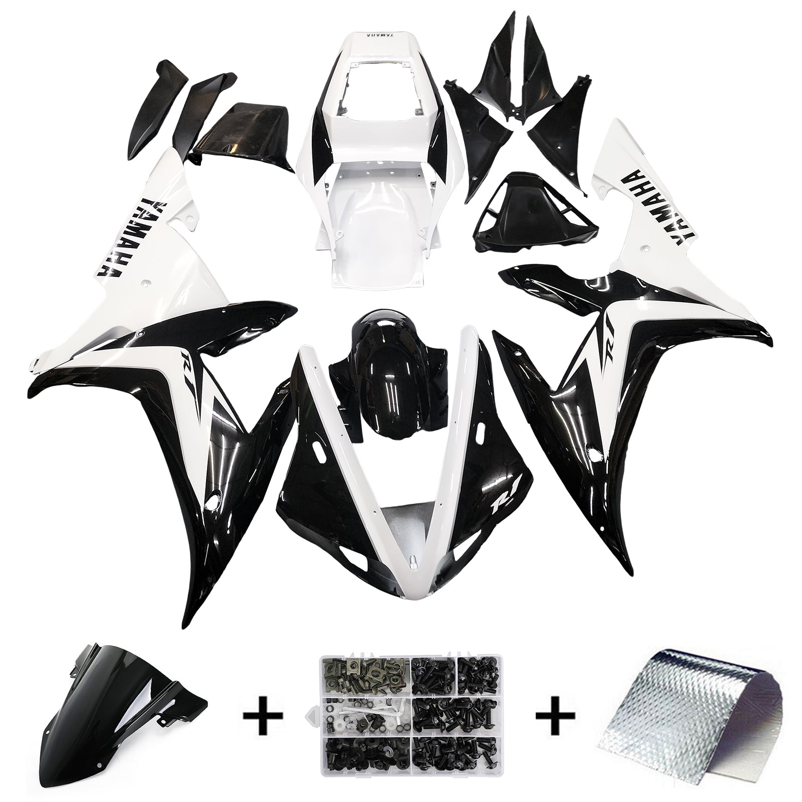 Amotopart Yamaha 2002-2003 YZF 1000 R1 Kit de carénage noir mélange blanc