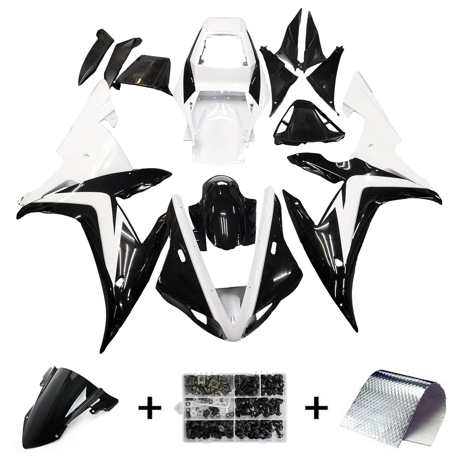 Amotopart ヤマハ 2002-2003 YZF 1000 R1 ブラック ミックス ホワイト フェアリングキット