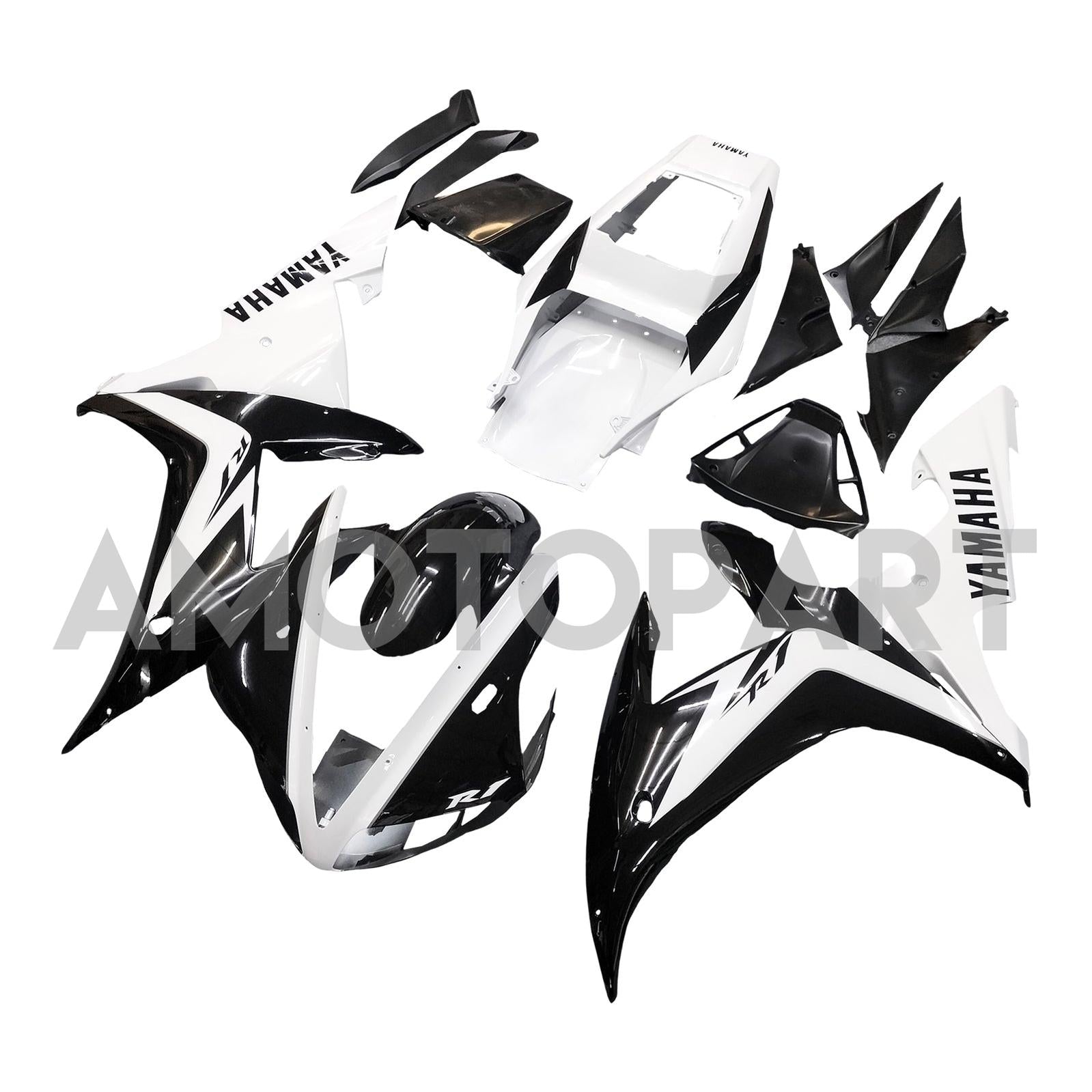 Amotopart Yamaha 2002-2003 YZF 1000 R1 Black Mix White Fairing Kit
