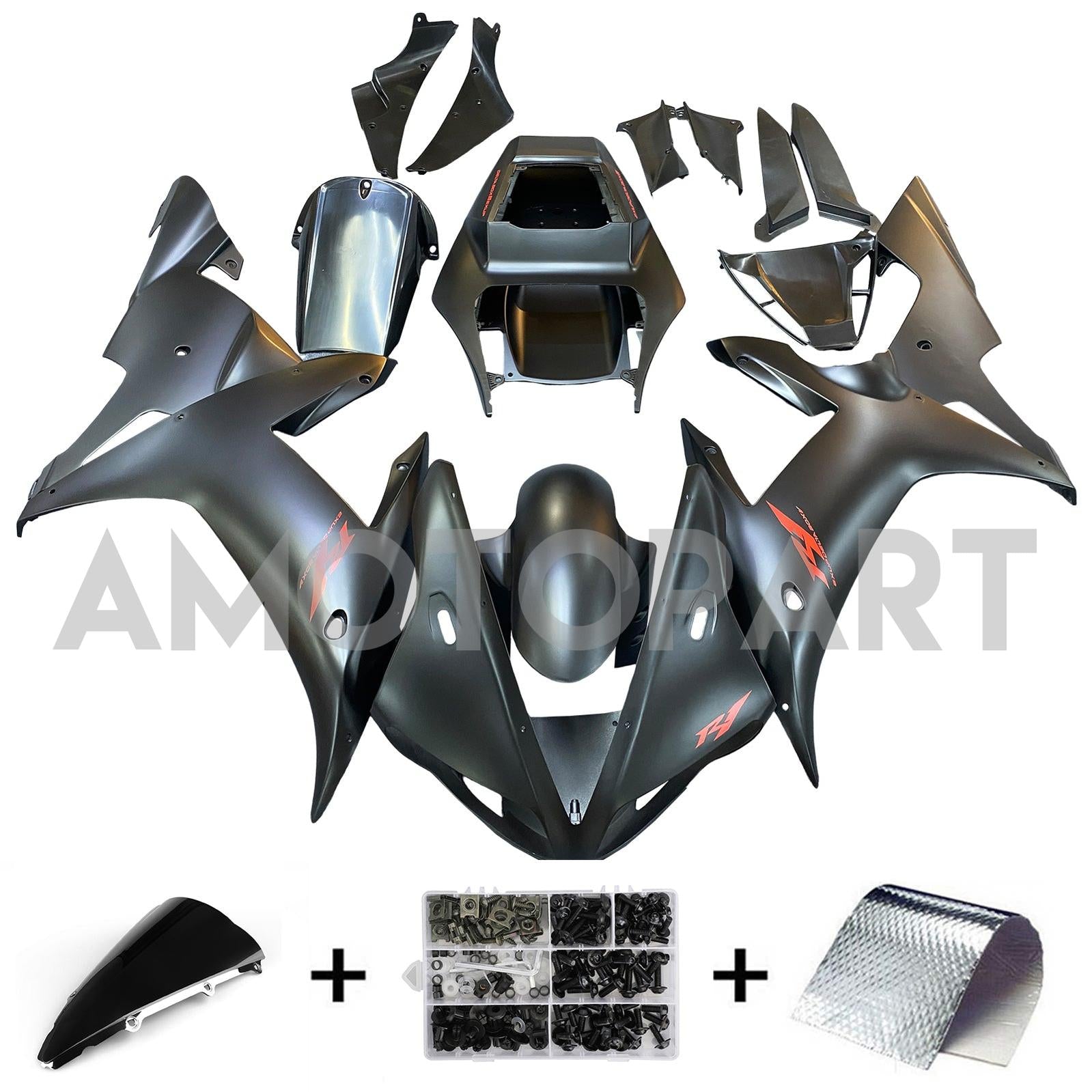 Amotopart Yamaha 2002-2003 YZF 1000 R1 Matte Black Fairing Kit