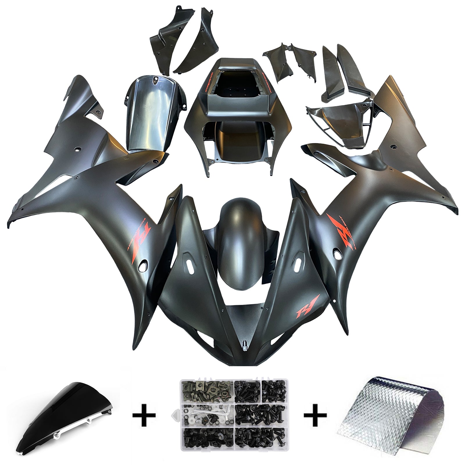 Amotopart Yamaha 2002-2003 YZF 1000 R1 Matte Black Fairing Kit