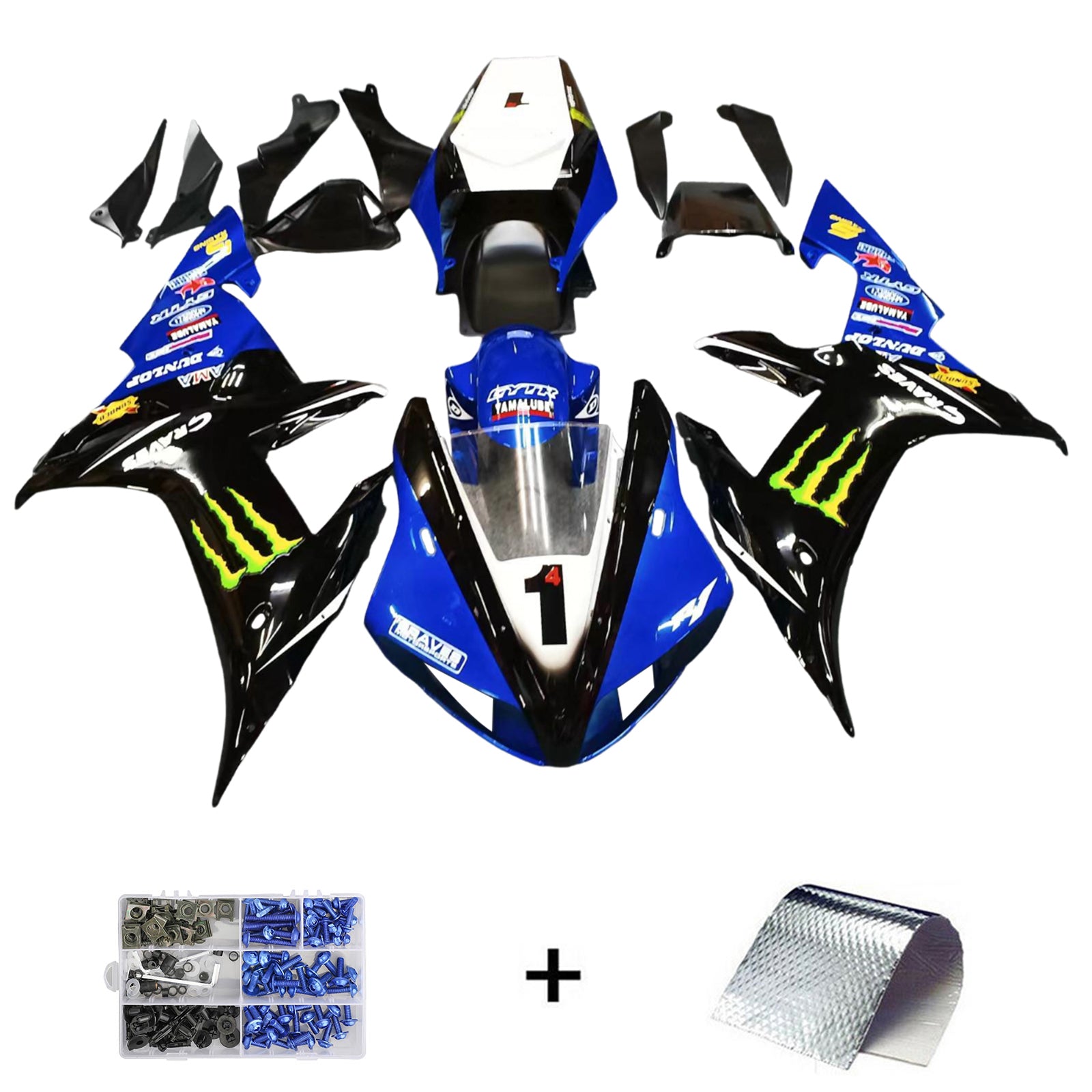 Amotopart 2002-2003 Yamaha YZF R1 Verkleidungssatz, Schwarz/Blau