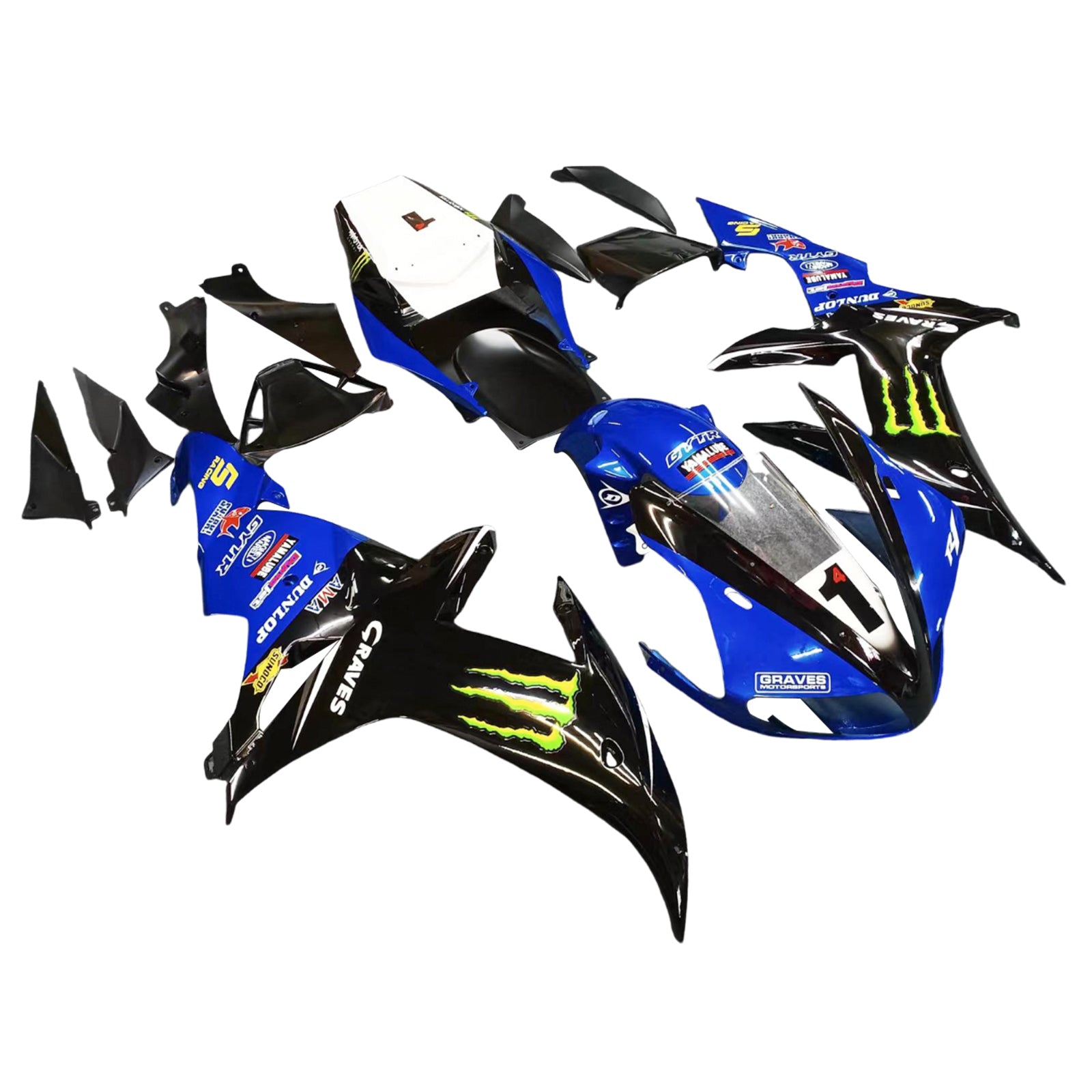 Amotopart 2002-2003 Yamaha YZF R1 Black Blue Fairing Kit