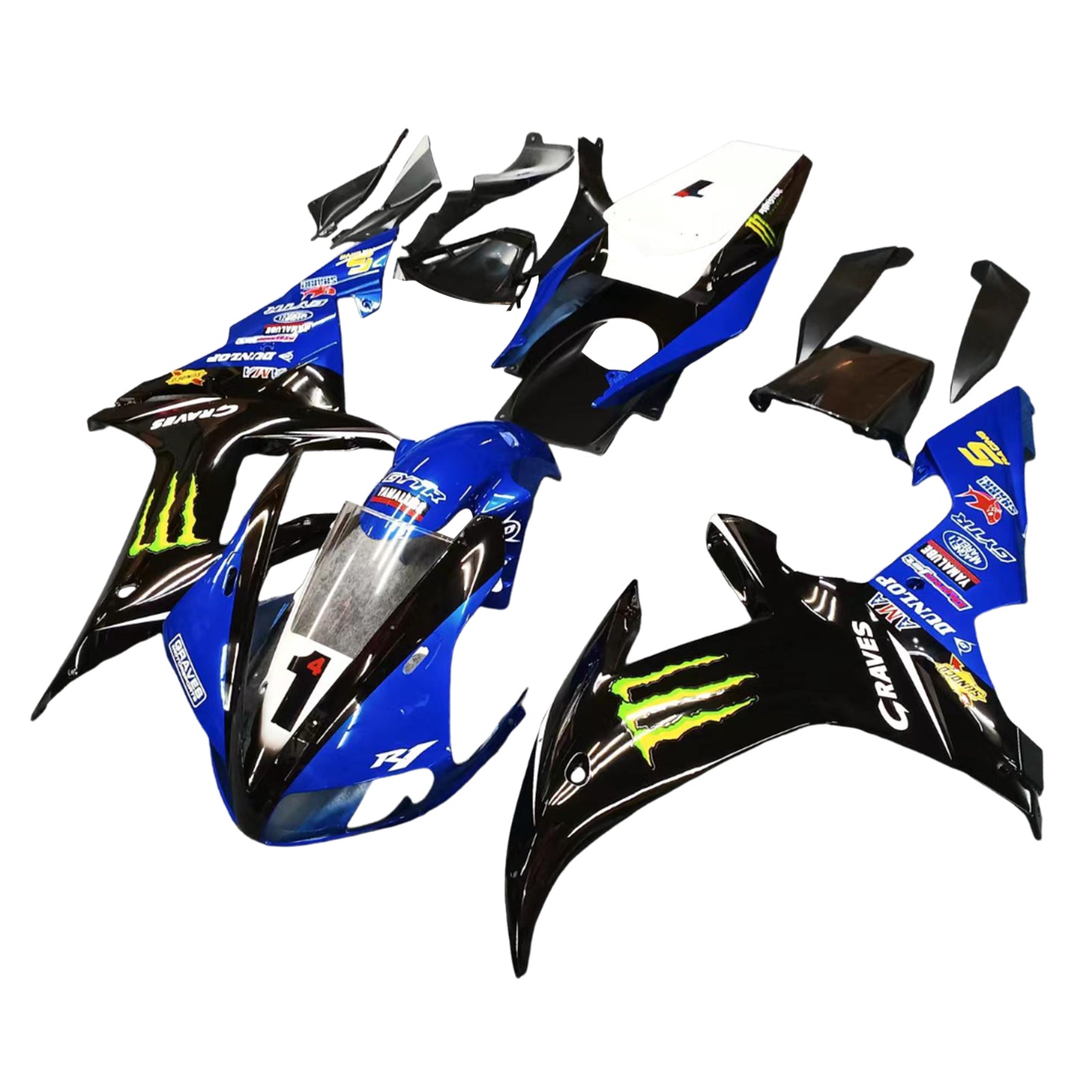 Amotopart 2002-2003 Yamaha YZF R1 Black Blue Fairing Kit